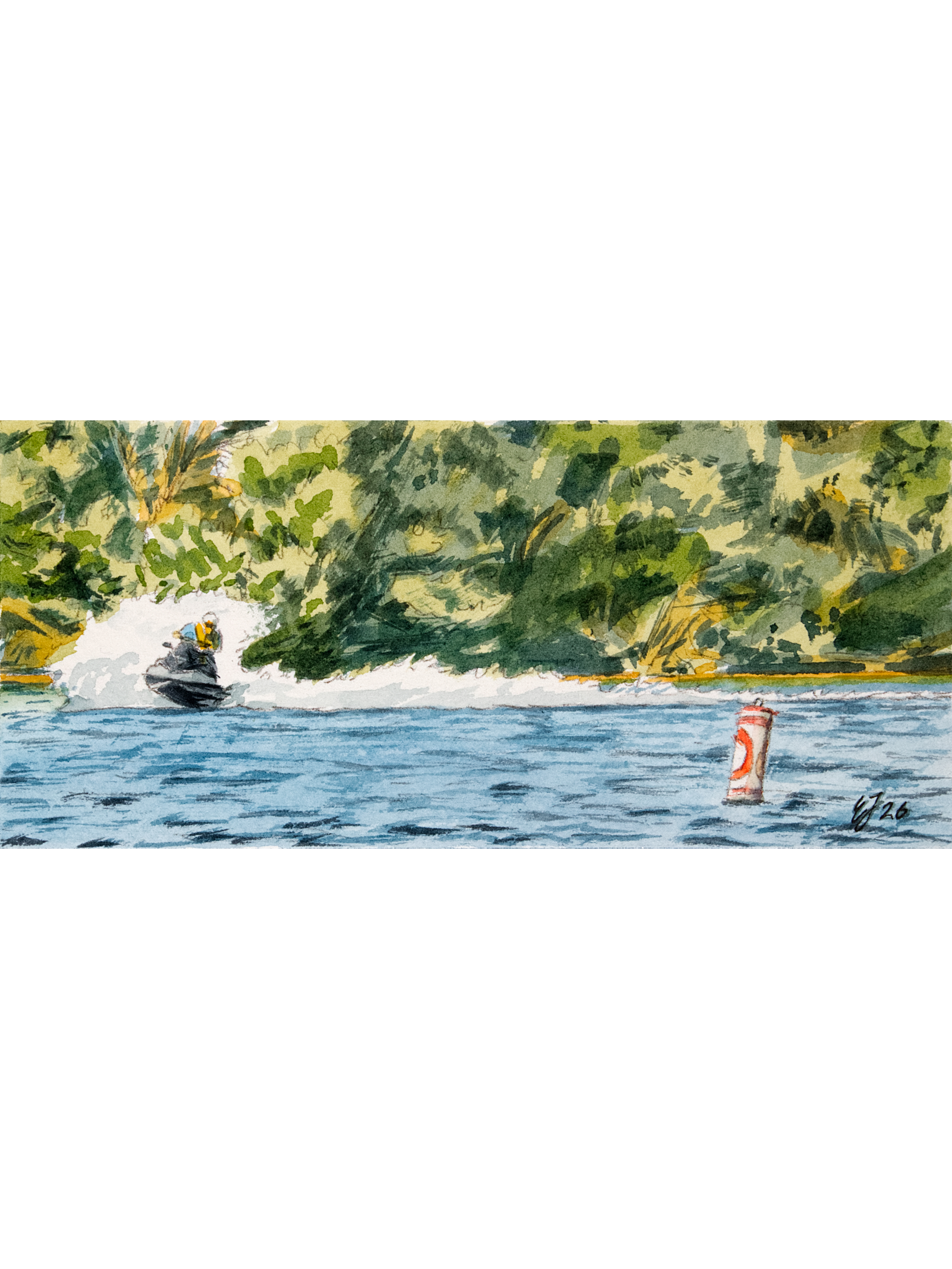 Jet Ski On Pleasant Hill Lake, 1 - Original Watercolor Painting