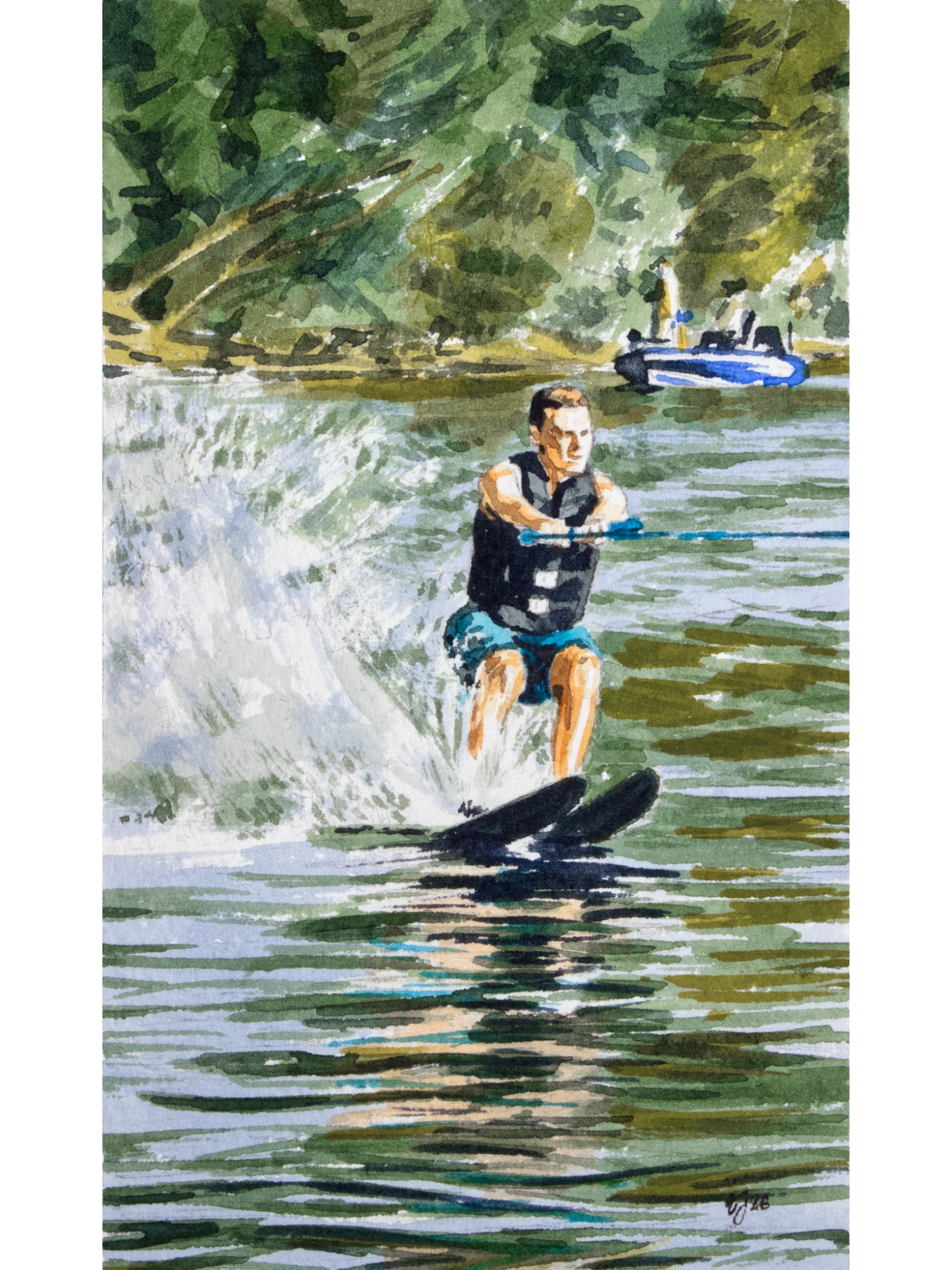 Water Skier, 1 - Original Watercolor Painting