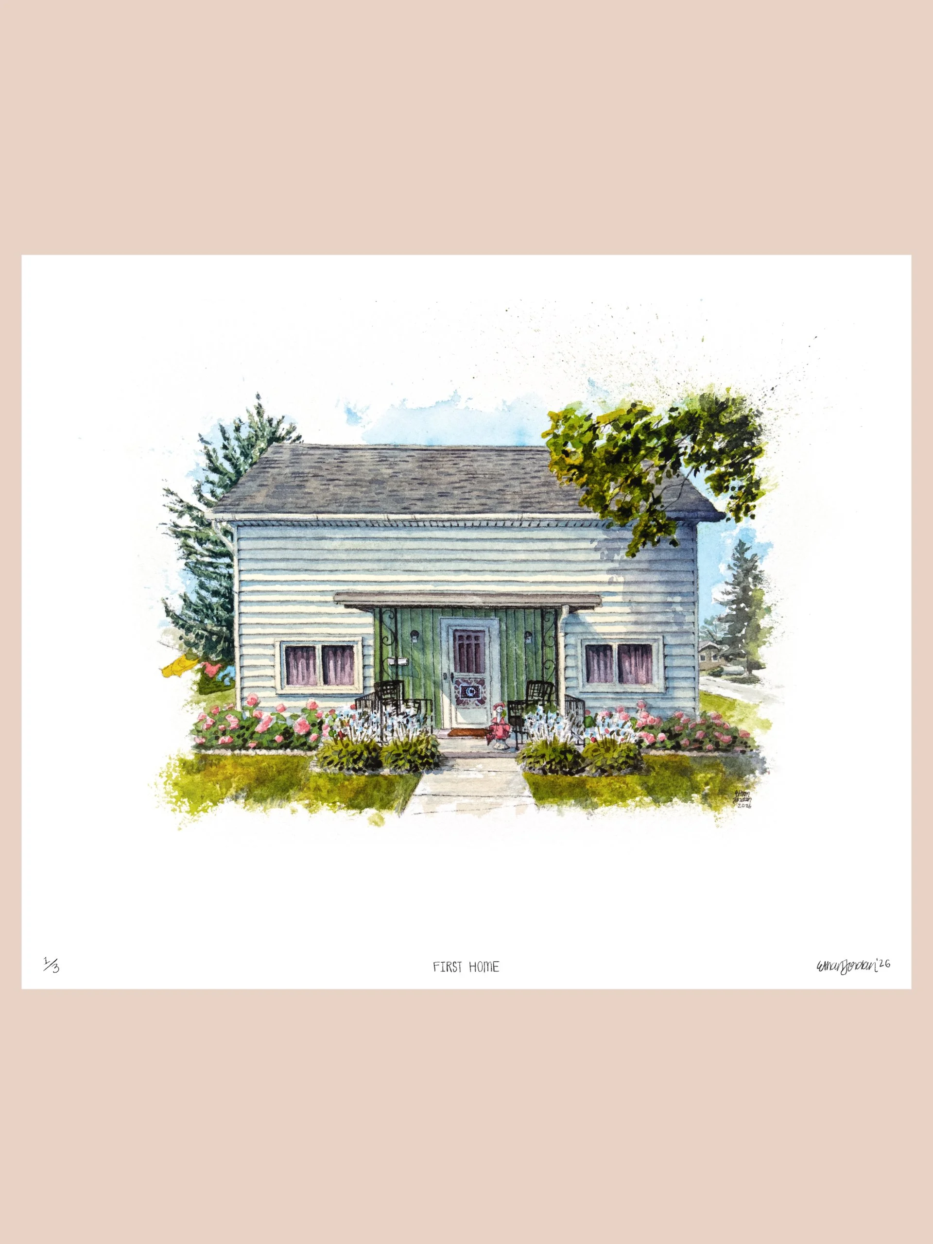 Limited Edition Giclée Print of "First Home" Watercolor Painting - Signed By the Artist