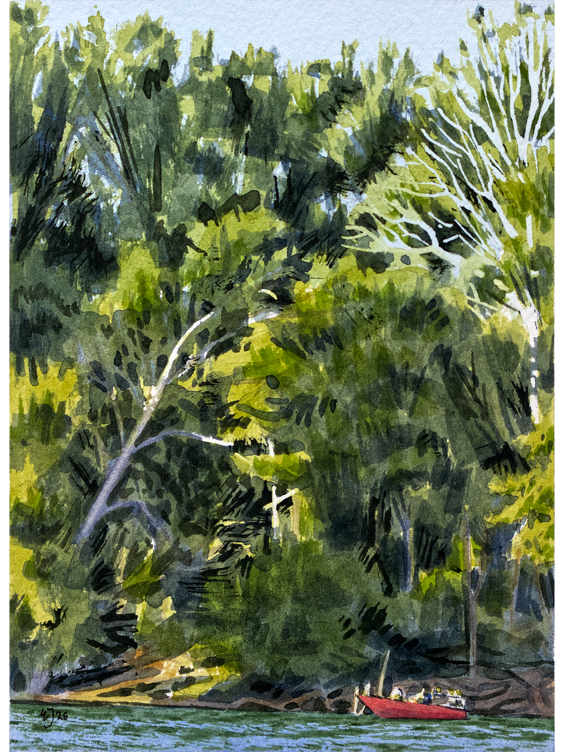 Fishing At Pleasant Hill Lake - Original Watercolor Painting