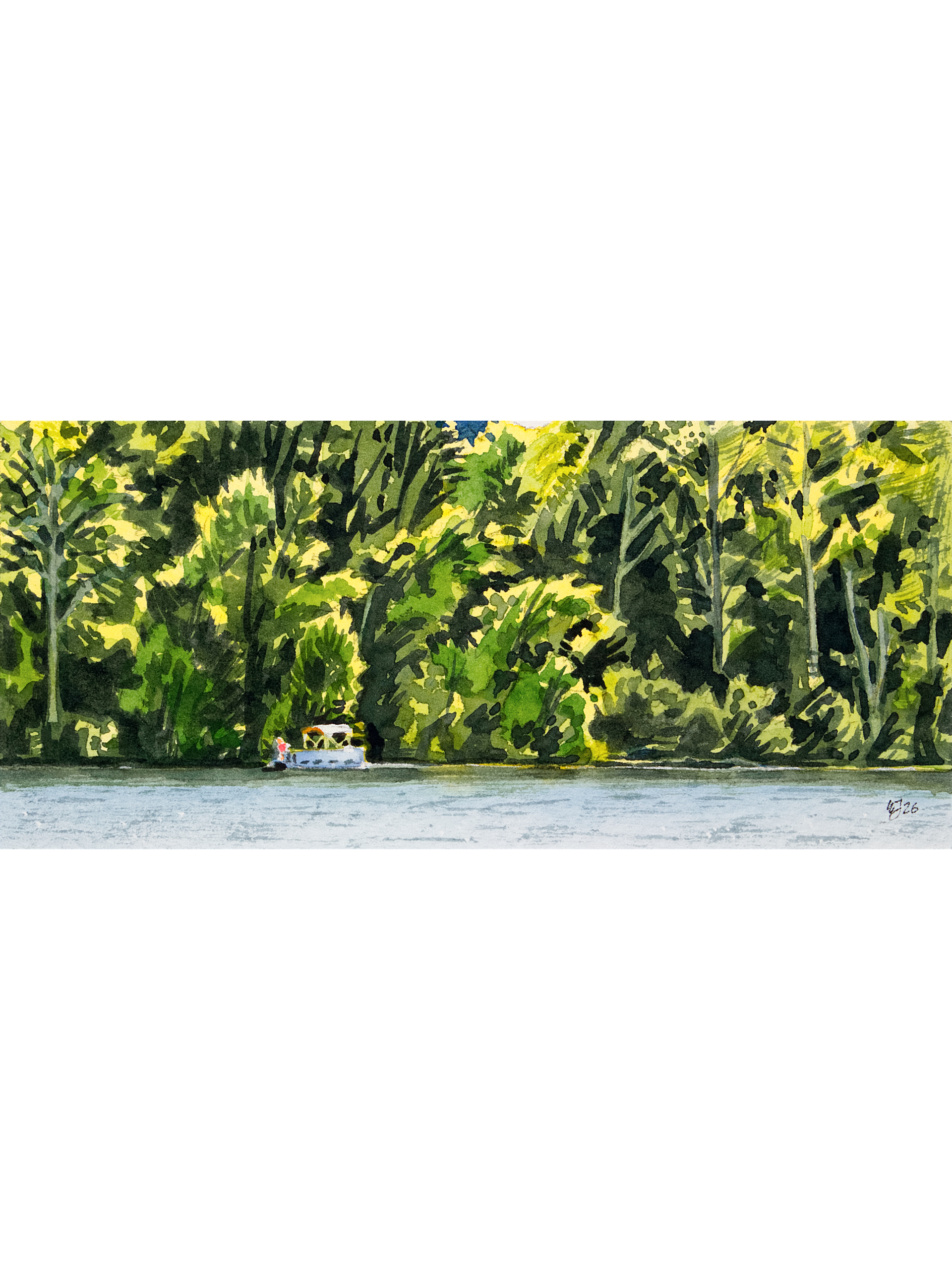 Pontoon On Pleasant Hill Lake, 2 - Original Watercolor Painting