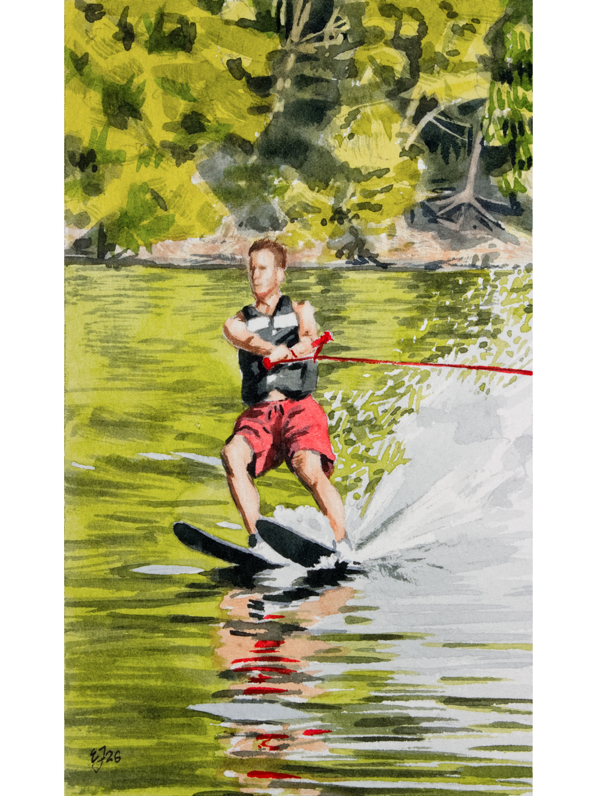 Water Skier, 2 - Original Watercolor Painting