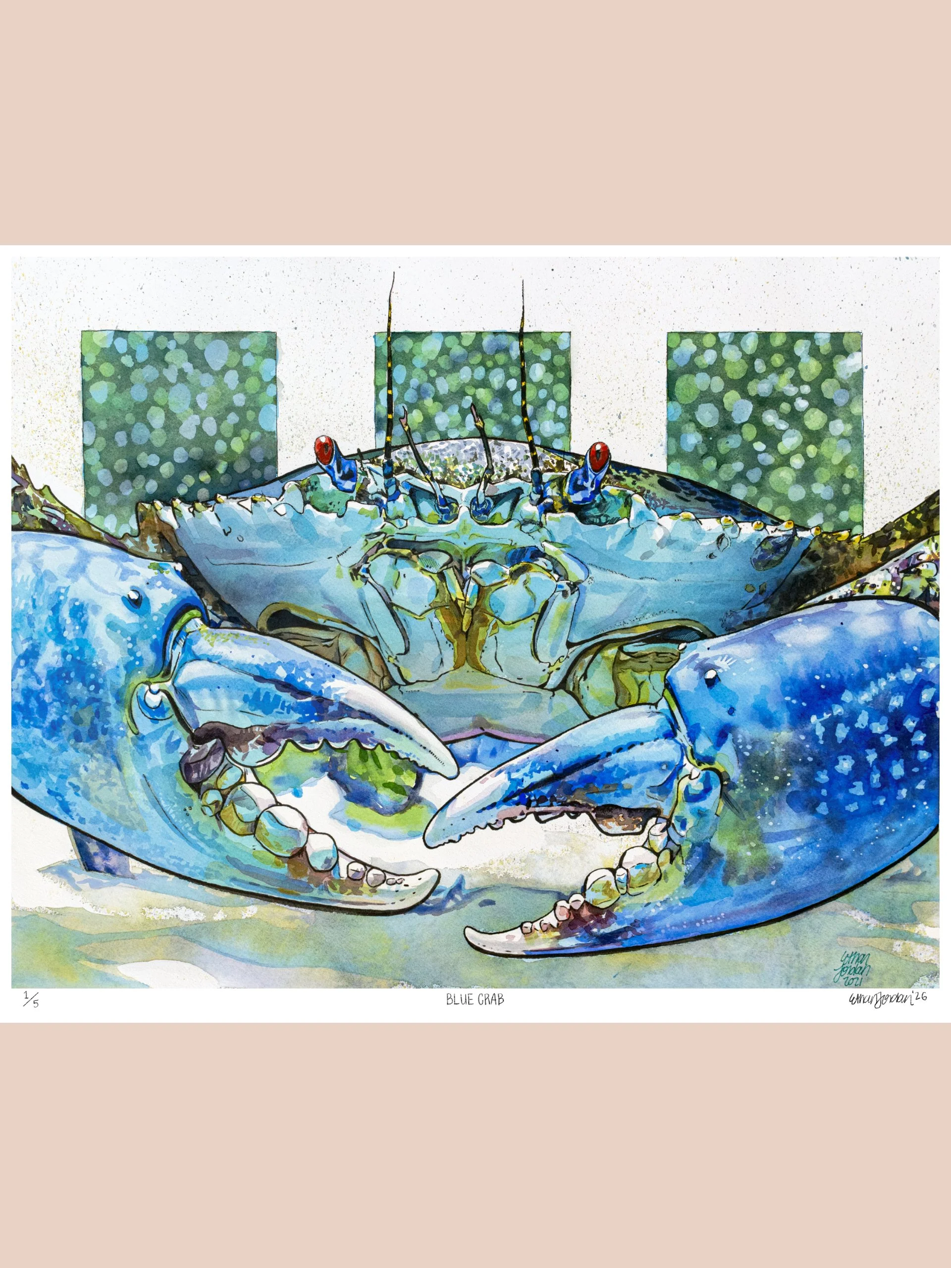 Limited Edition Giclée Print of "Blue Crab" Watercolor Painting - Signed By the Artist