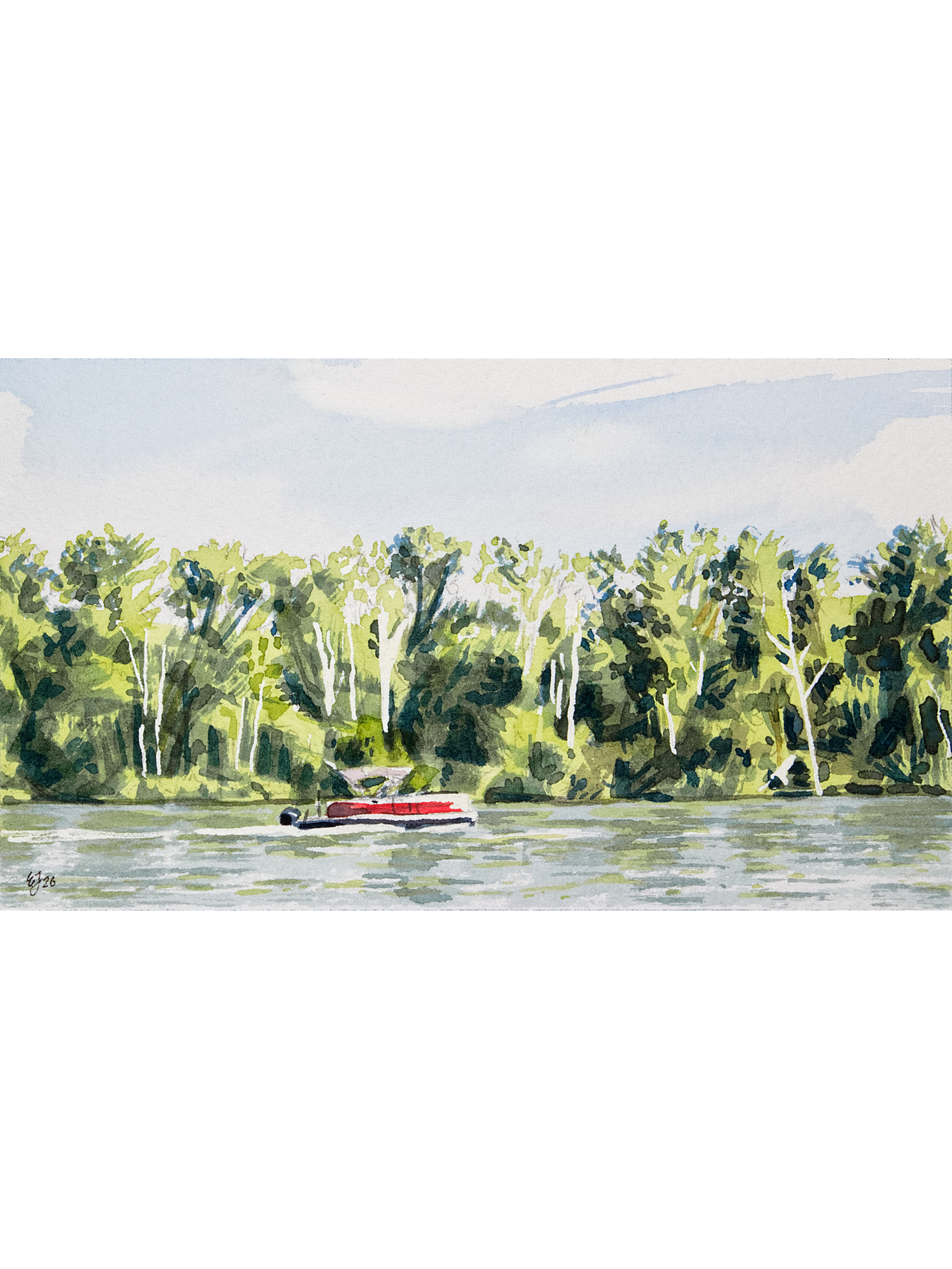 Pontoon On Pleasant Hill Lake, 1 - Original Watercolor Painting