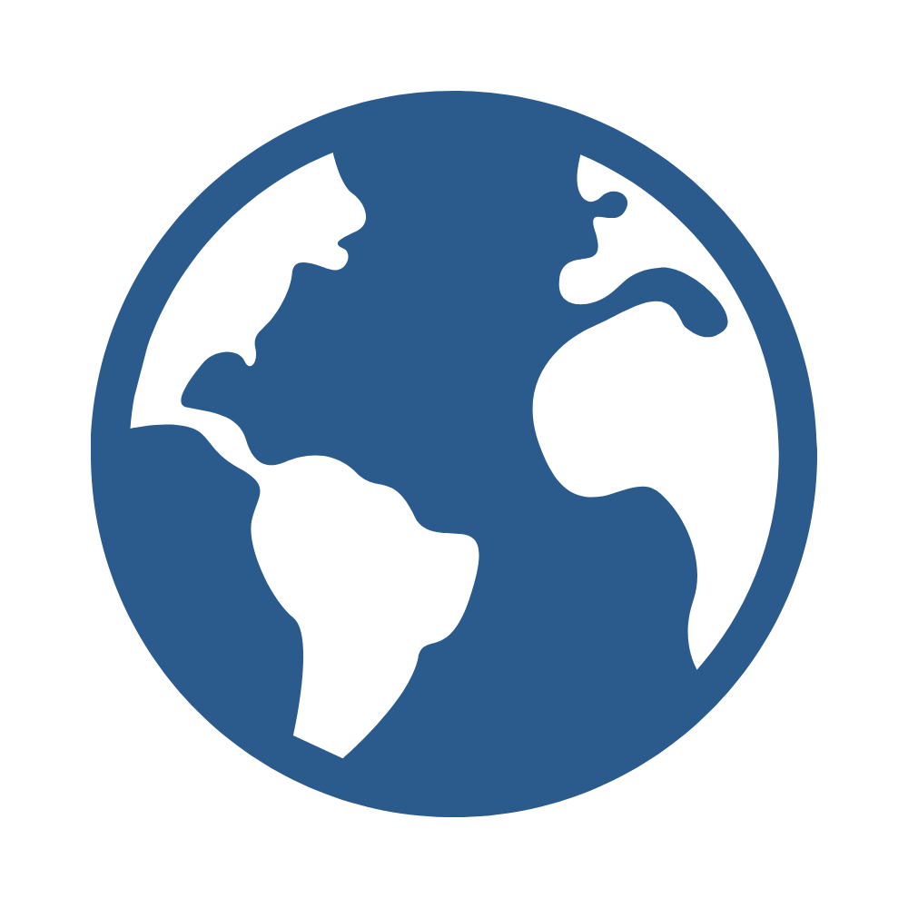 Icon of a blue Earth globe showing the continents of North and South America, Africa, and parts of Europe and Asia, on a black background.
