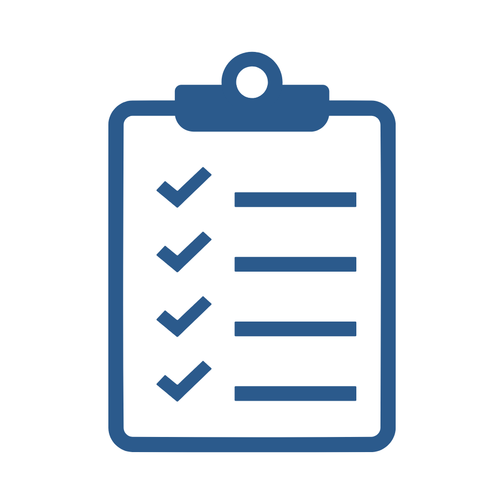 Icon of a clipboard with checkmarks and lines representing a checklist or to-do list.