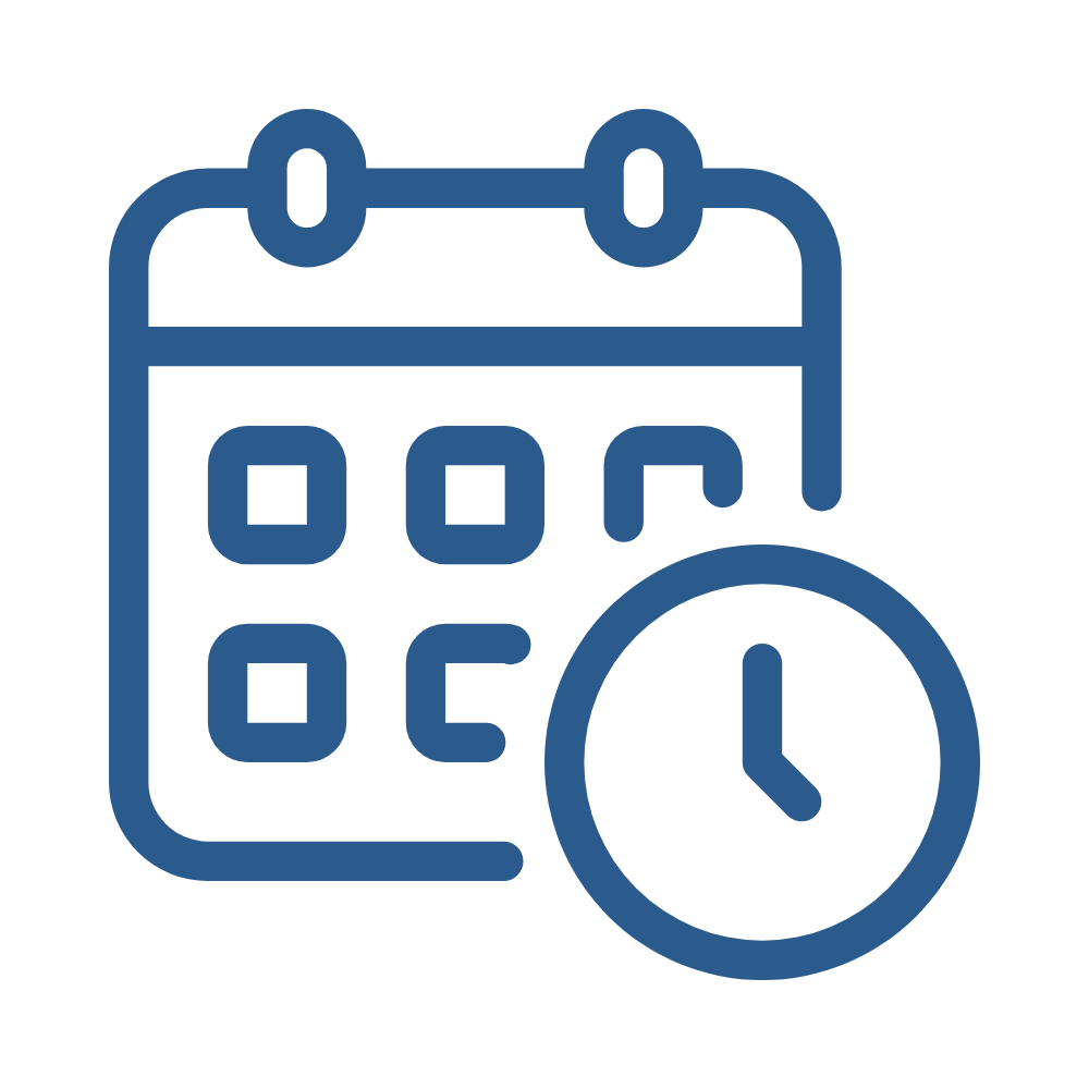 Calendar and clock icons indicating scheduling or time management.