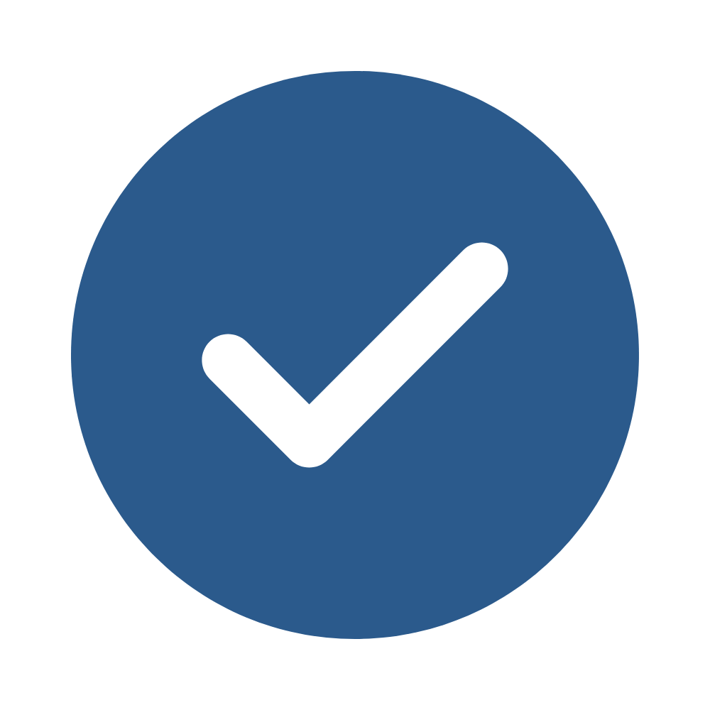 White check mark inside a blue circle.