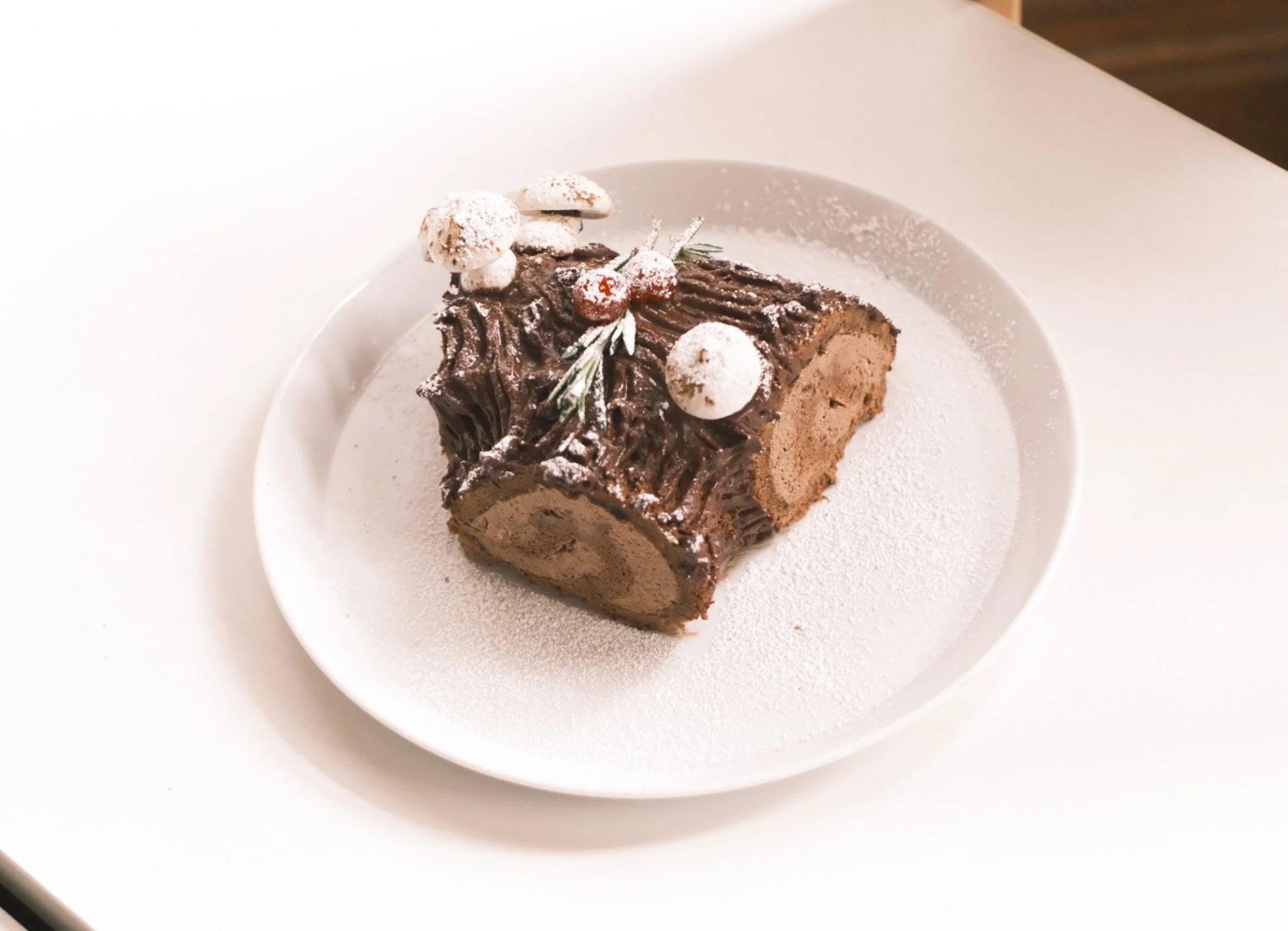 Top down view of a buche de noel