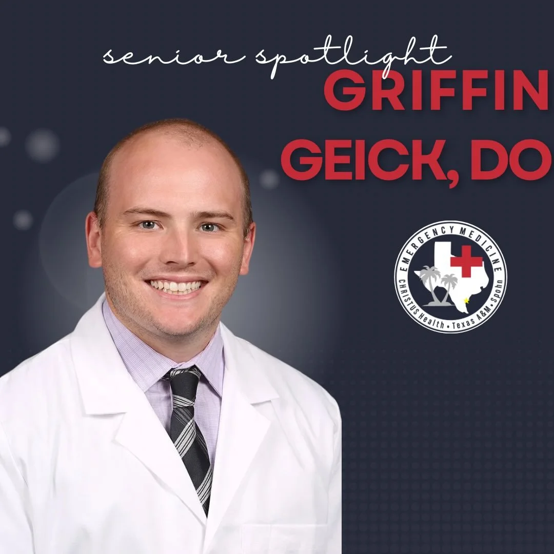 Our next ✨SENIOR SPOTLIGHT✨ is Dr. Griffin Geick! 

✨Plans after residency: headed to CHRISTUS @christushealth Santa Rosa, solo doc shop in a community ER 

✨Favorite parts of our program: unopposed nature, feel very confident with procedures due to 