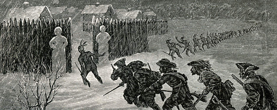 In February 1690, when English settlers had no reason to suspect an attack, 110 French militiamen and 96 pro-French Iroquois attacked Schenectady, a village in the New York colony. The attackers crept silently into the settlement, guarded only by two snowmen at the gates, and took the settlers by complete surprise, slitting their throats and crushing the skulls of 60 men, women, and children. They took 27 as prisoners. William Cullen Bryant and Sydney Howard Gay. A Popular History of the United States, (New York: S. Scribner’s Sons, 1881)