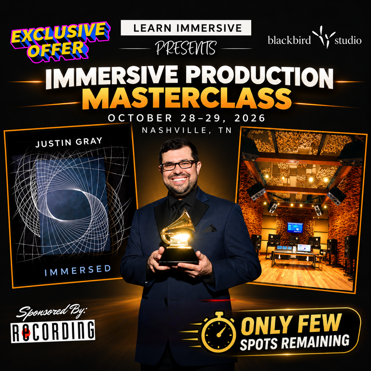 2-Day Ticket for Justin Gray Immersive Production Masterclass w/ Big Machine Distillery Brunch and Whiskey Tasting Experience