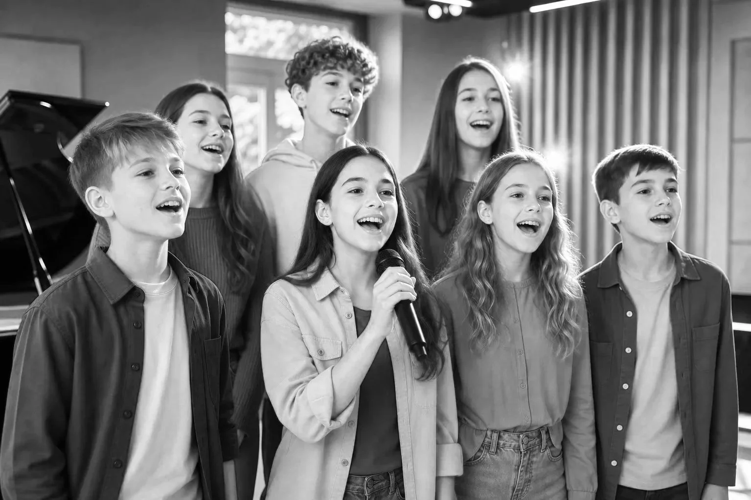 Otroci med petjem v zboru Pop Kids v Ljubljani.