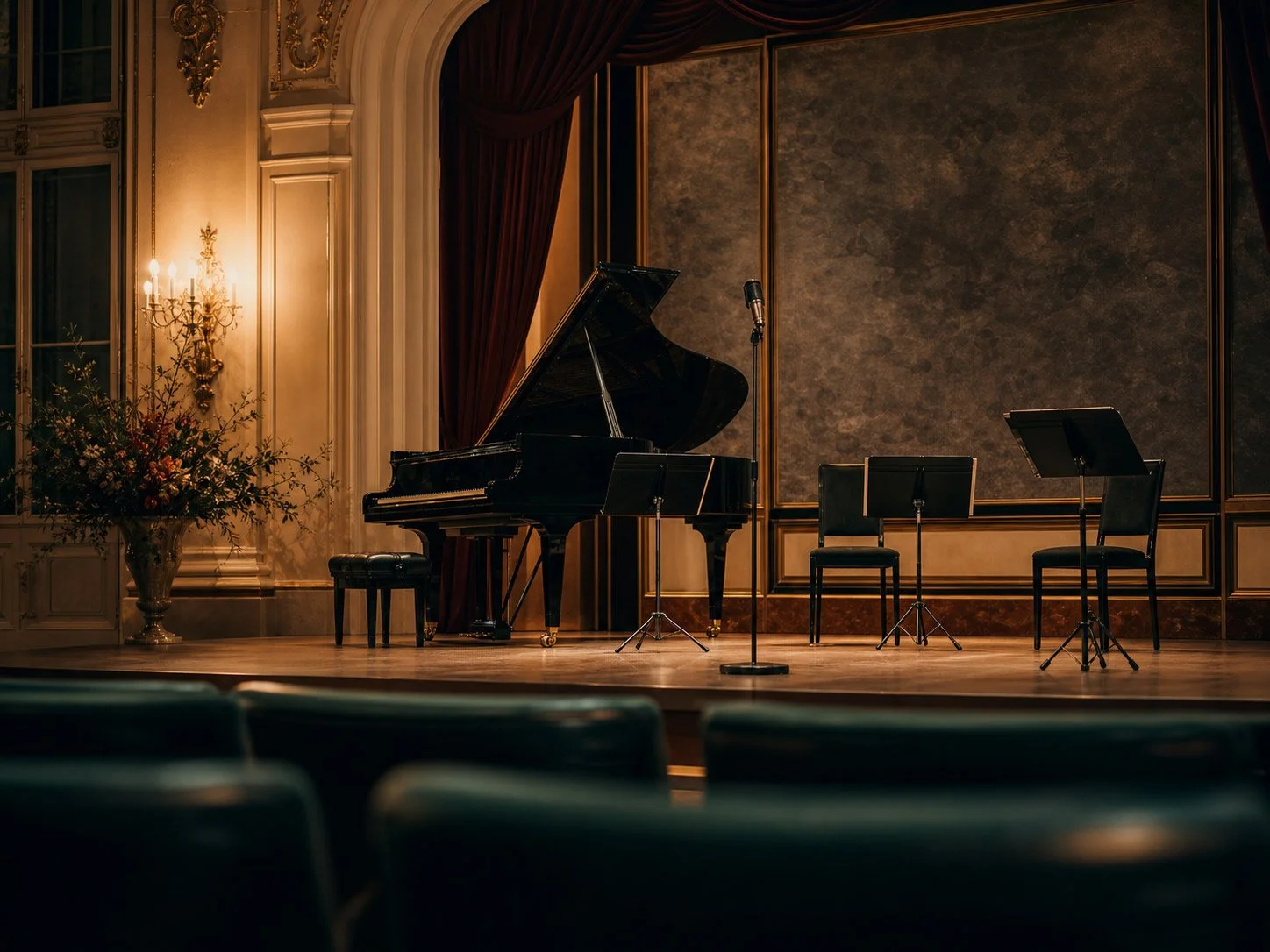 Koncertni oder s klavirjem in mikrofonom za kulturne dogodke.