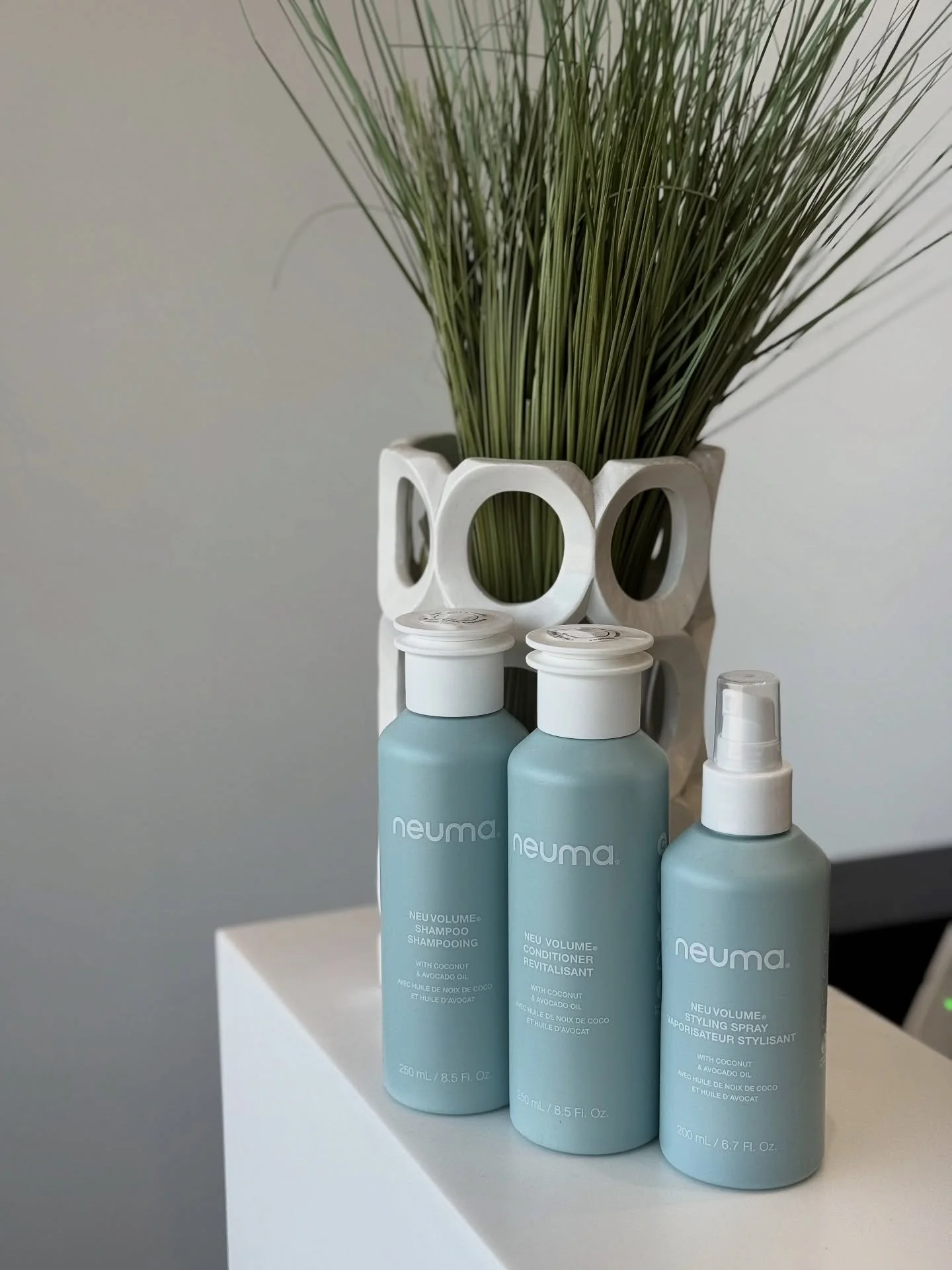 🌿 Everyday Volume, Naturally 🌿
Our clients can&rsquo;t get enough of the Neuma Neu Volume&reg; collection 💙

This shampoo, conditioner &amp; styling spray are salon staples because they:
✨ Add natural body &amp; bounce
✨ Nourish with coconut &amp;