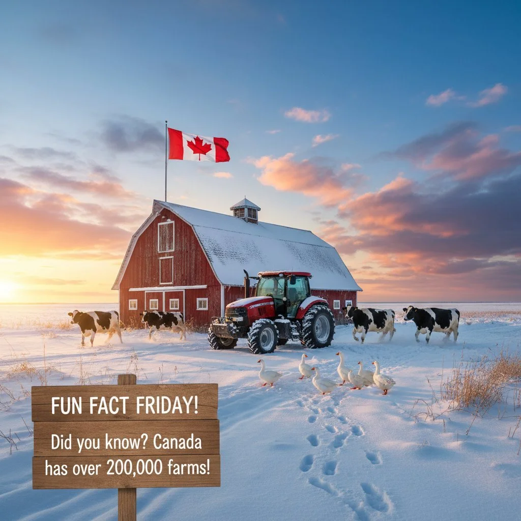 🌾 Fun Fact Friday! 🇨🇦

Did you know there are over 200,000 farms across Canada? From prairie wheat to Atlantic potatoes, Canadian farmers grow an incredible variety of food for the world. 🚜❄️

What&rsquo;s your favourite Canadian farm product? Dr