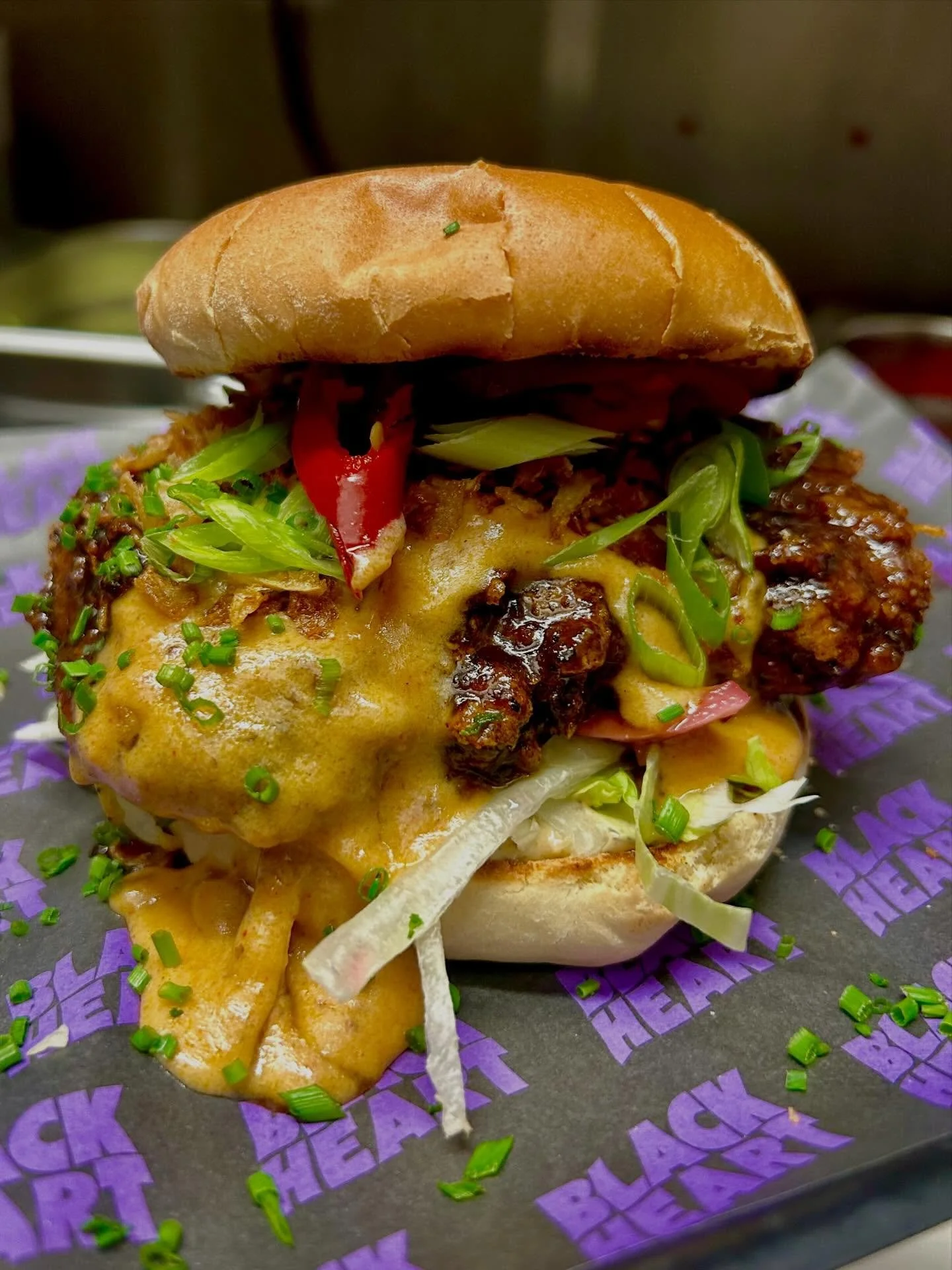 Did we mention we have our very own burger at @lds.kitchen ?!
&bull;
Spice n Nicey coated on a southern fried mocken piece with Facon, Cheeze n Ranch
&bull;
Get it Mon-Sat at @ourblackheart in Camden.