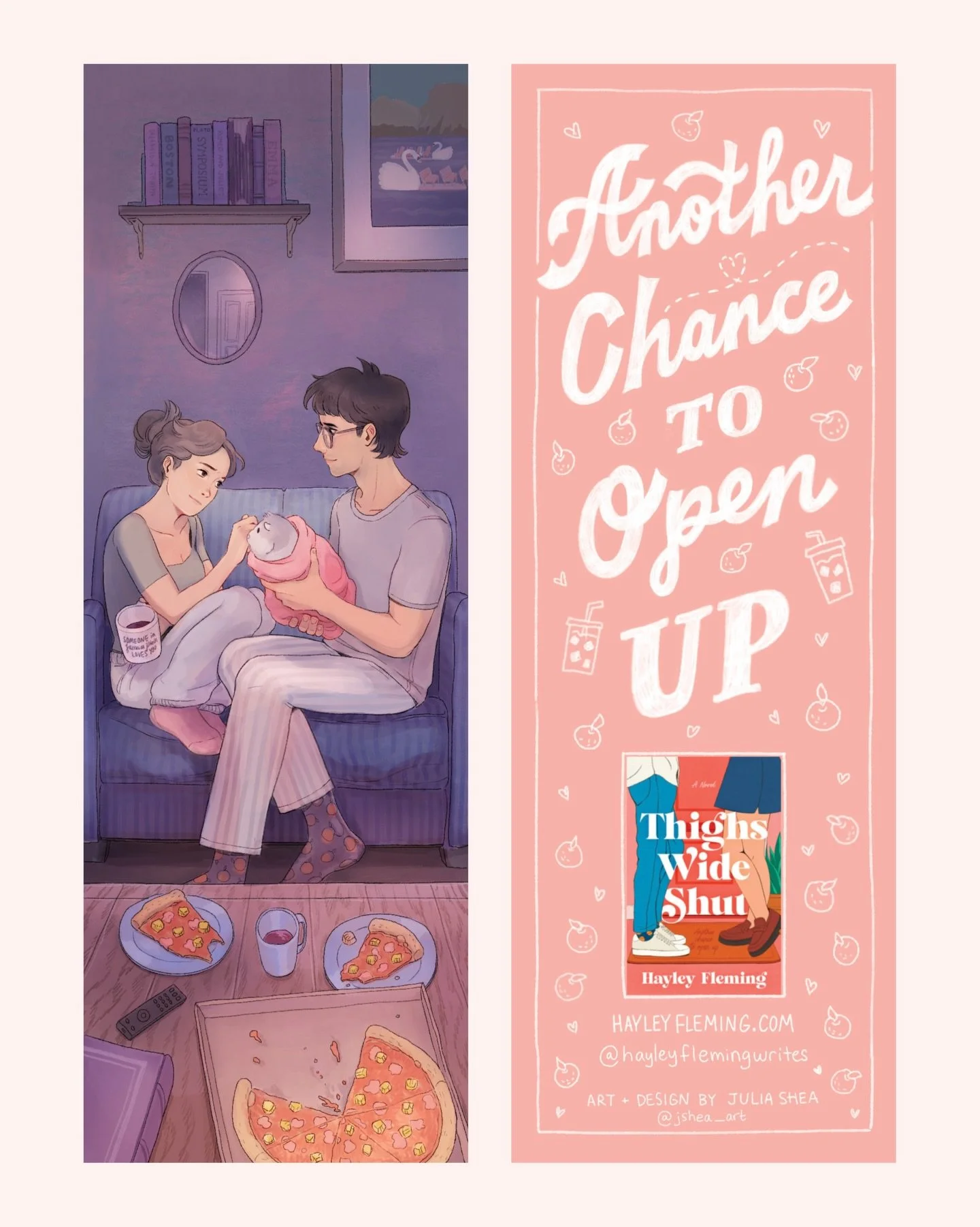 I&rsquo;m so excited to show off this AMAZING bookmark that my friend @jshea_art created for THIGHS WIDE SHUT 🥹

This art is everything I could&rsquo;ve dreamed of: it&rsquo;s cozy, it&rsquo;s tender, and it&rsquo;s so true to my characters. Check o