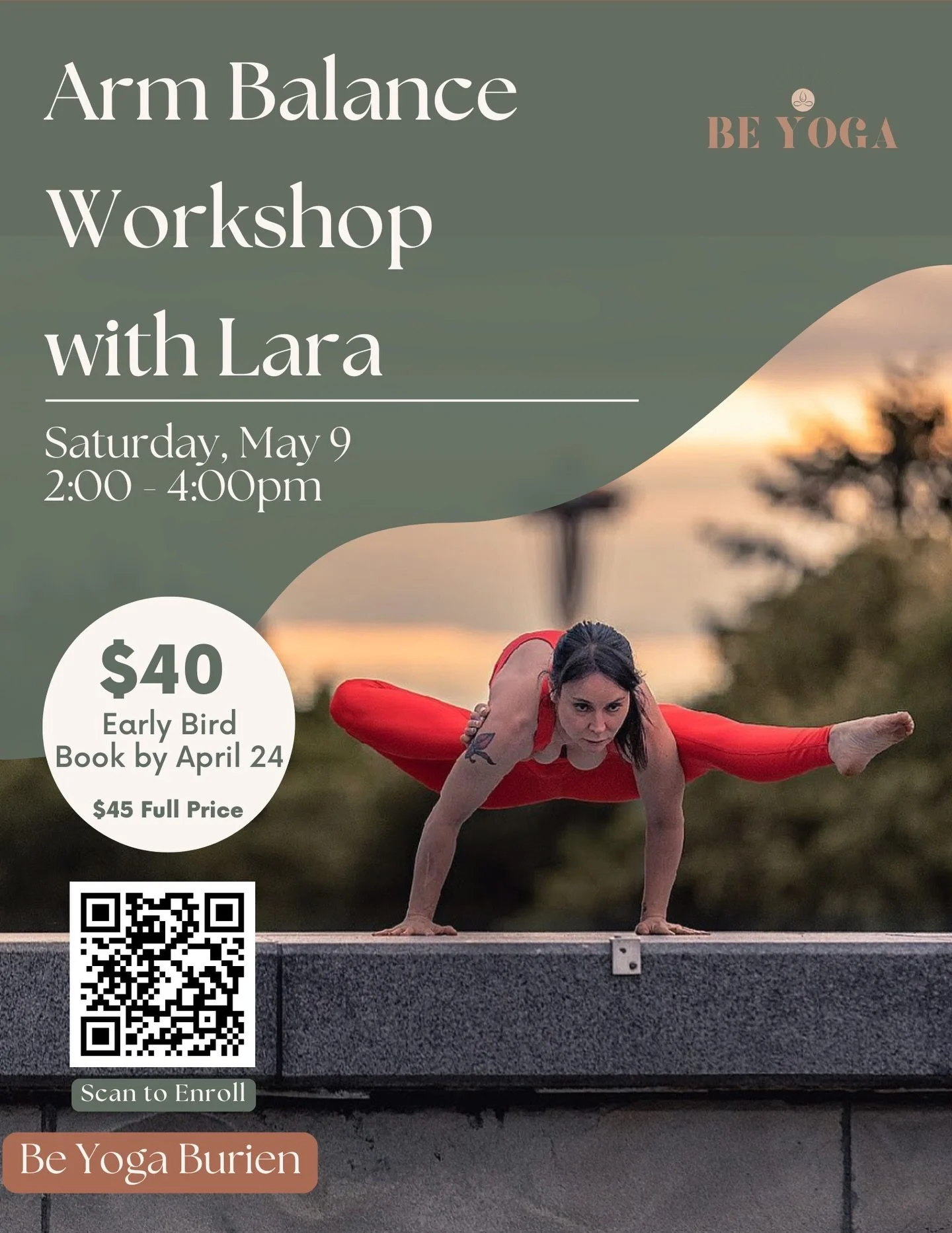 Crow, Side Crow, Flying Pigeon - let&rsquo;s play. 🪶 Join Lara Ederer (500 E-RYT) for a 2-hour #ArmBalanceWorkshop at Be Yoga Burien built for every level.

Whether you&rsquo;re brand new to arm balances or already comfortable in flight, this #YogaW