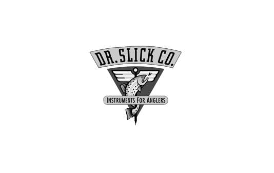 Logo for Dr. Slick Co., featuring a fish hook and the text "Instruments for Anglers."