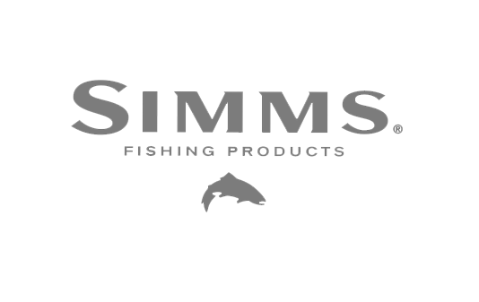 Simms Fishing Products logo with text and a fish graphic.