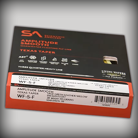 Box of Suffix Amplitude Smoothie fishing line with Texas Taper, specifications and barcode visible.