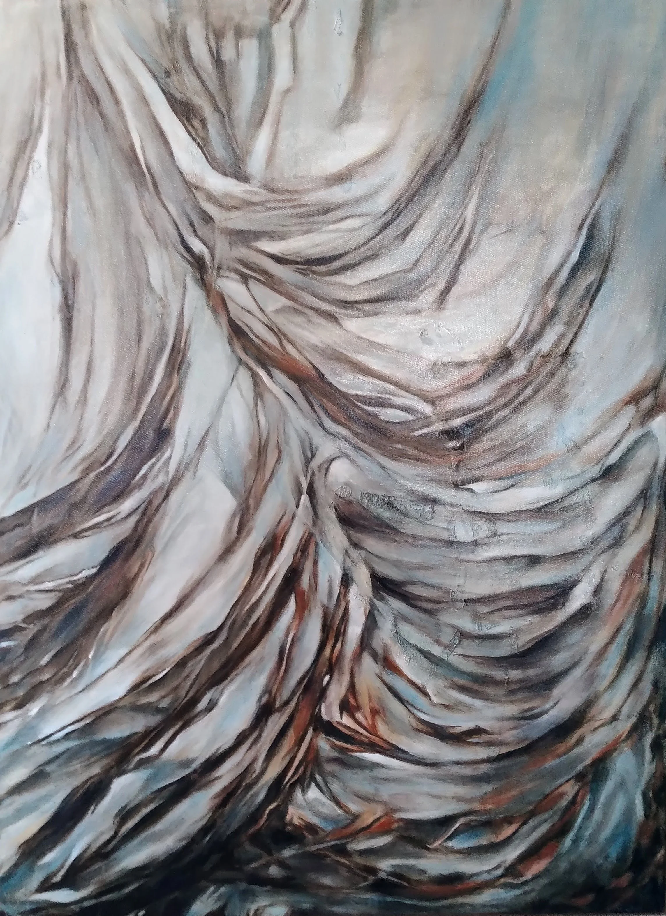 'Shroud', glue, oil paint and acrylic paint on canvas, 1010mm x 760mm, 2022