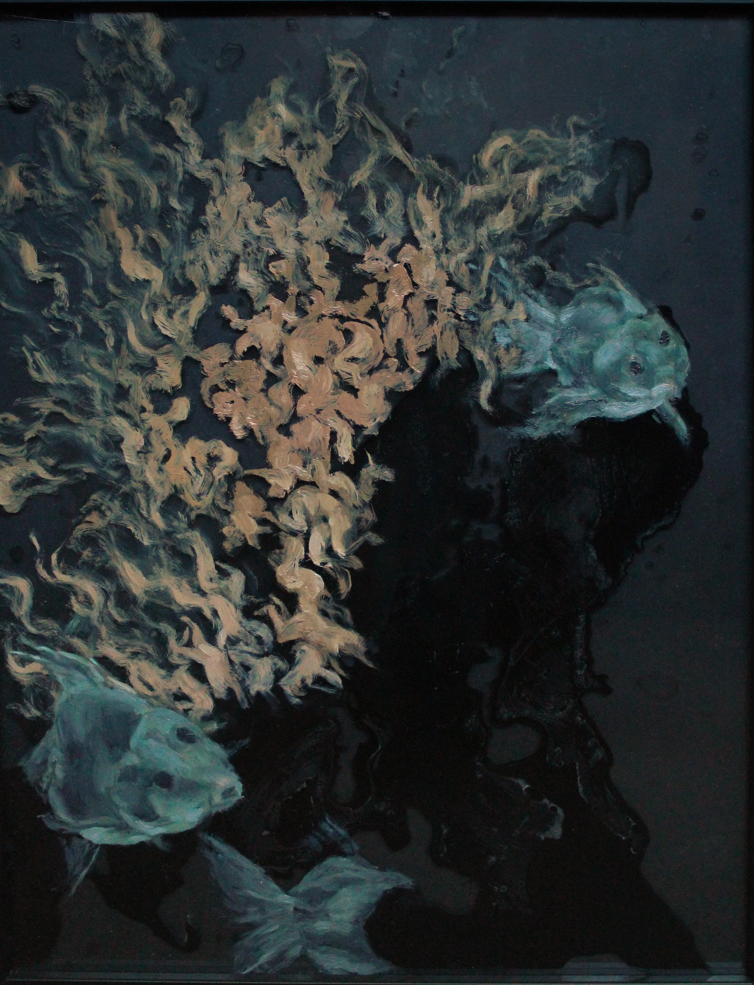 'Of Beasts and Bodies VI', oil paint and ink on glass, 400mm x 315mm, 2023