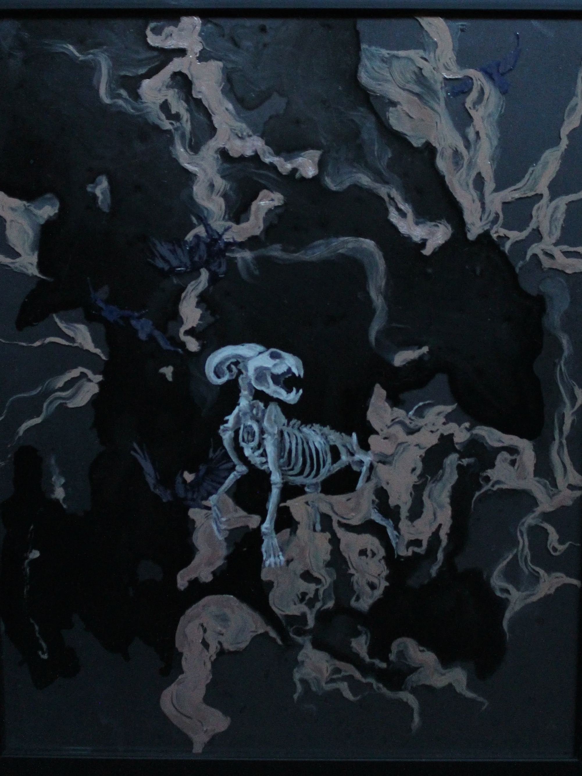 'Of Beasts and Bodies VII', oil paint and ink on glass, 380mm x 310mm, 2023