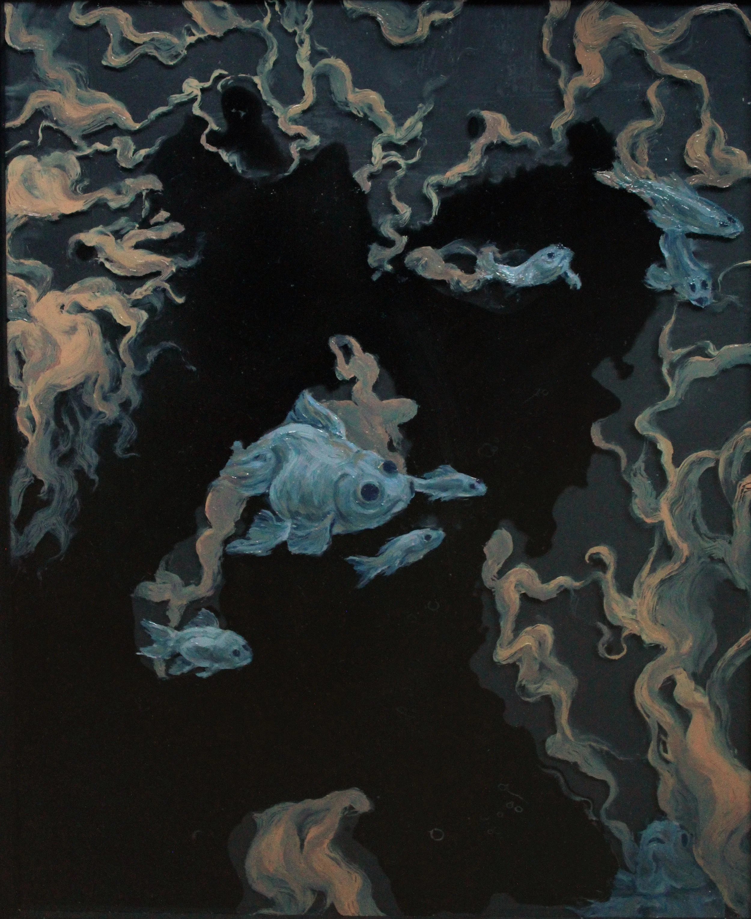 'Of Beasts and Bodies V', oil paint and ink on glass, 350mm x 285mm, 2023