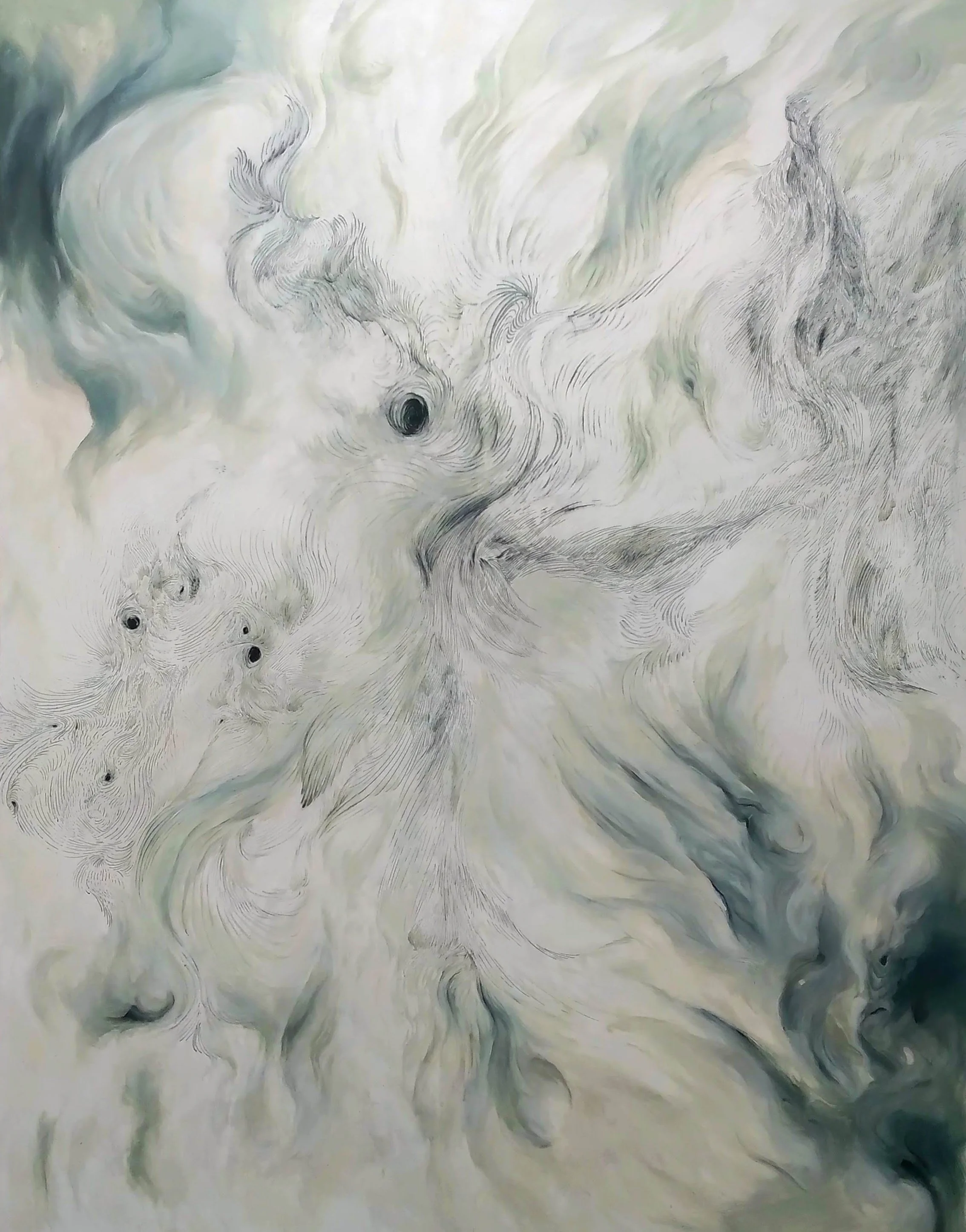 'Eddys', ink and oil paint on paper, 1390mm x 1000mm, 2024