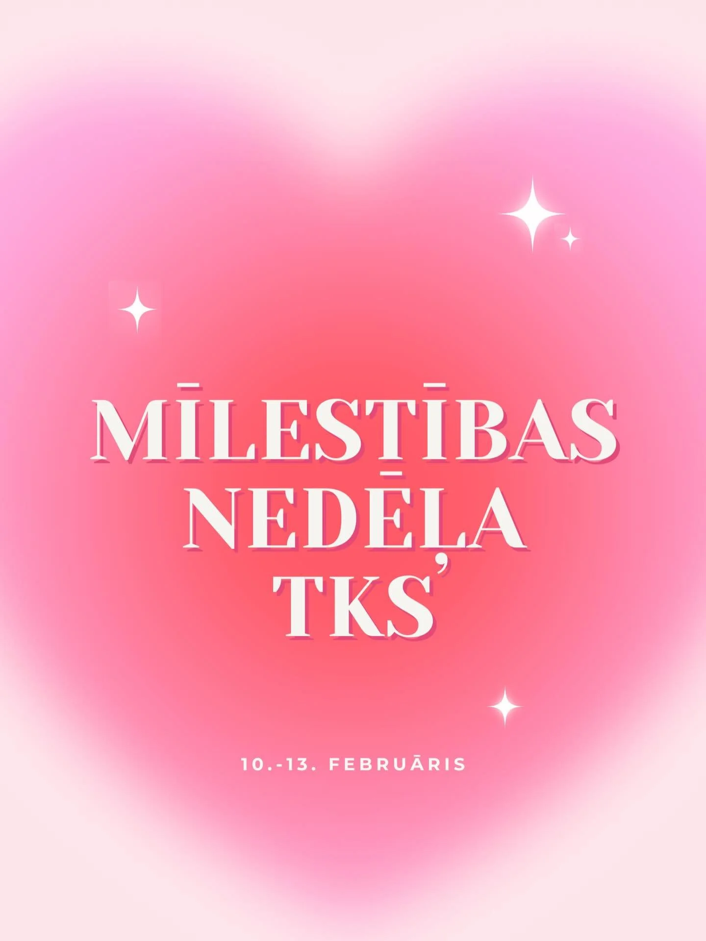 💘 Mīlestības nedēļa TKS | 10.&ndash;13. februāris 💘
Četras dienas, četras tēmas, daudz smieklu, rado&scaron;uma un kopā bū&scaron;anas!

10.02. Multfilmu varoņu diena &ndash; pārģērbies par kādu multfilmu tēlu 🎭
11.02. Saskaņoto tērpu diena &ndash