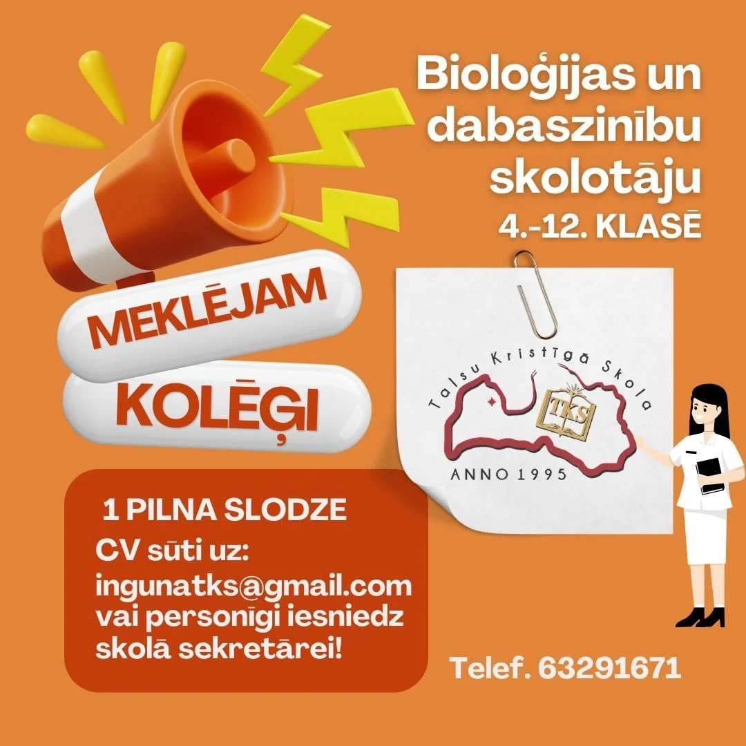 Meklējam savā komandā iedvesmojo&scaron;u, rado&scaron;u un atbildīgu bioloģijas un dabaszinību skolotāju 4.&ndash;12. klasei 🌿🔬

Ja Tev patīk strādāt ar jaunie&scaron;iem, iedvesmot domāt, pētīt un atklāt pasauli, tad, iespējams, tie&scaron;i Tu e
