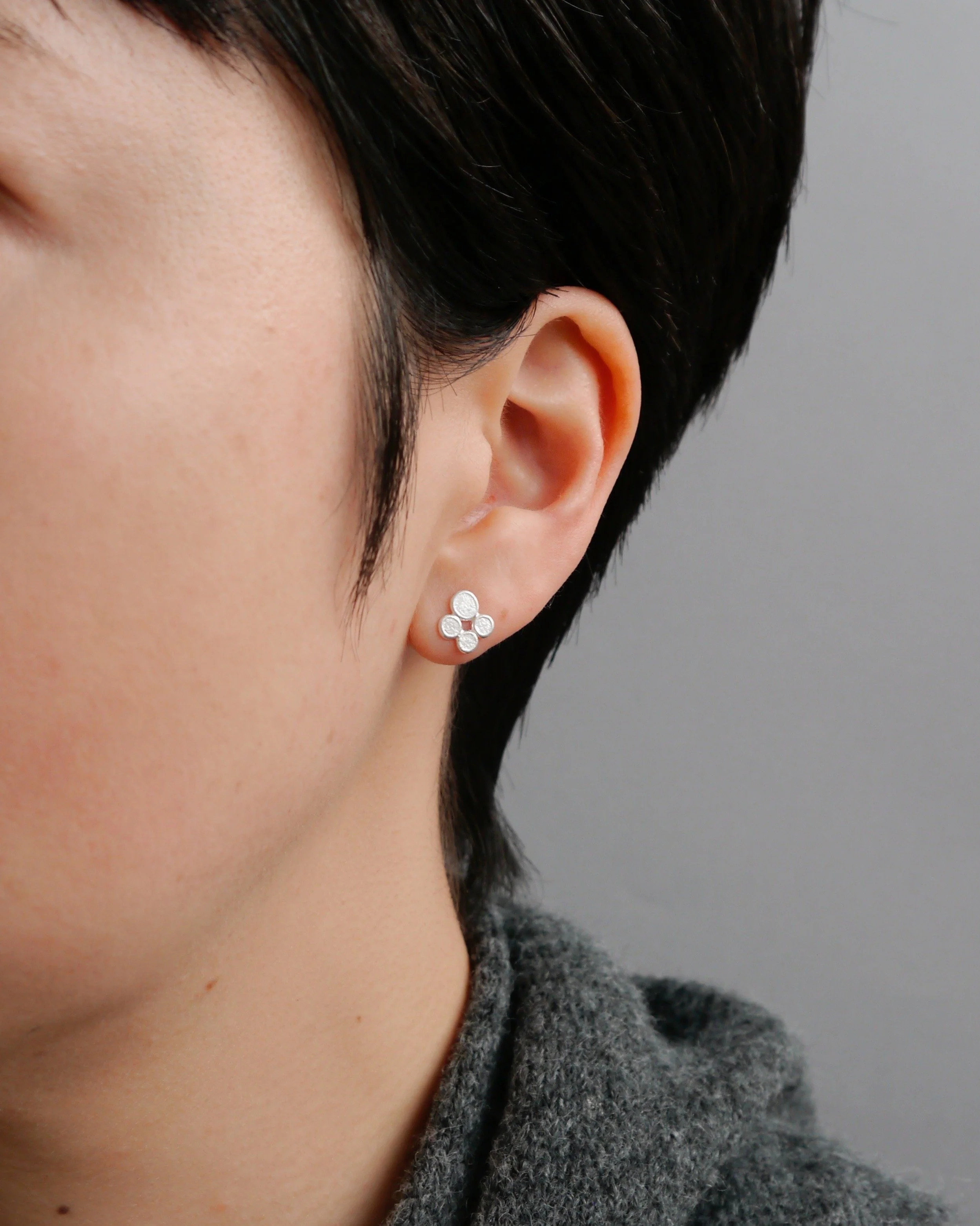 Silver Dot Clover Studs