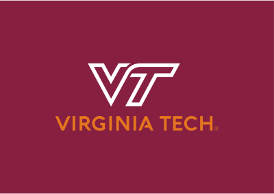 Virginia Tech logo with maroon background and gold text