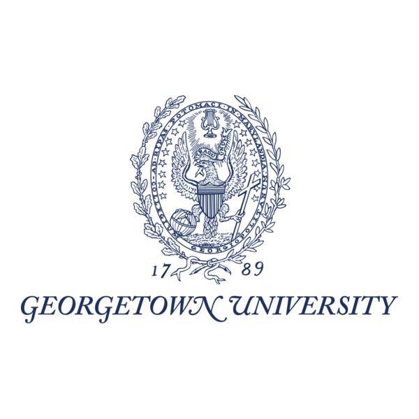 Georgetown University logo featuring a crest with an eagle, a shield, a cross, and Laurel branches, and the text '1779 Georgetown University' below.