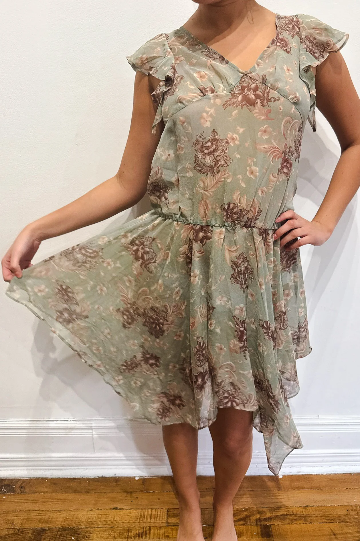 SILK FLOWY SAGE DRESS