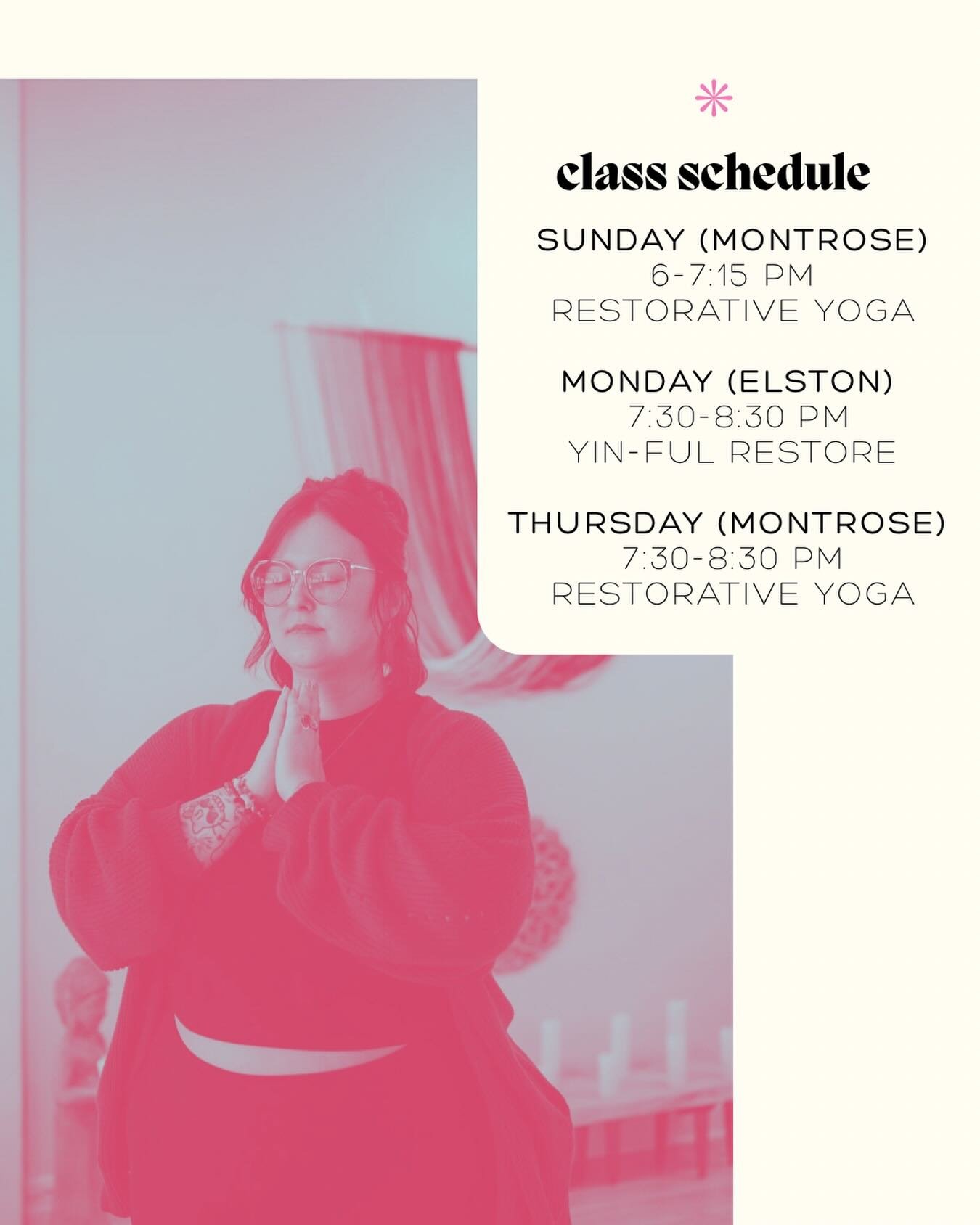My weekly rhythm at @itslitstudiochicago 🕯️
Come rest, soften, and let your nervous system exhale with me.

🌙 Sunday | Montrose
6:00&ndash;7:15 PM &mdash; Restorative Yoga

🌑 Monday | Elston
7:30&ndash;8:30 PM &mdash; Yin-ful Restore

✨ Thursday |