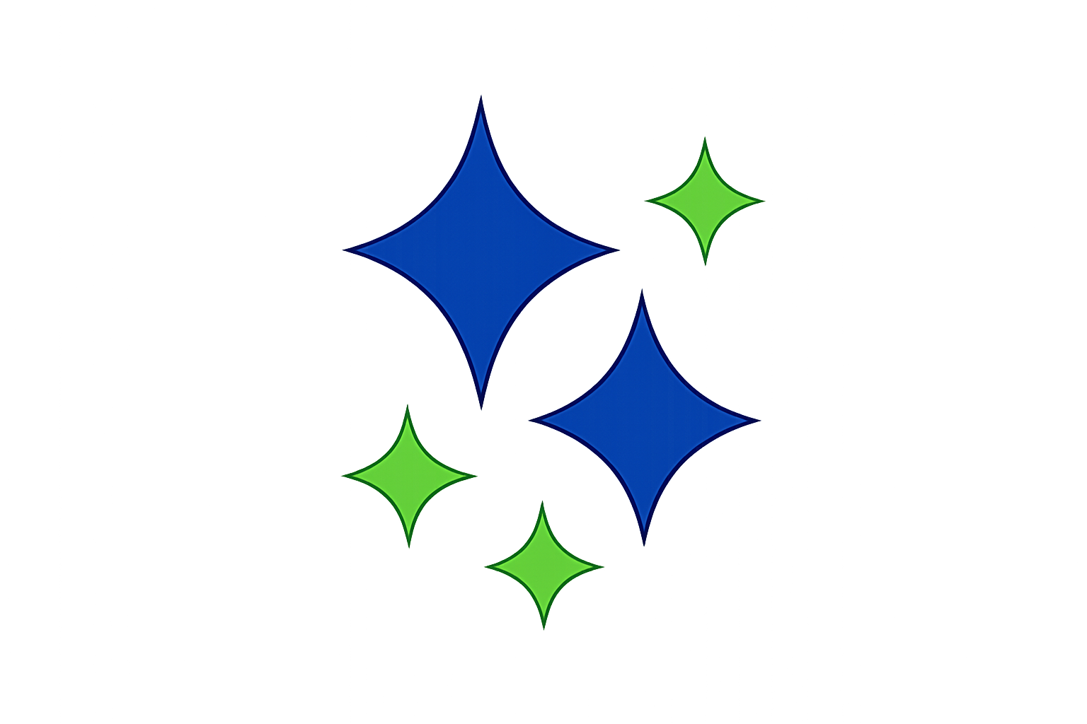 Illustration of the logo of the Pittsburgh Steelers football team, featuring three four-pointed star shapes in blue and two in green.