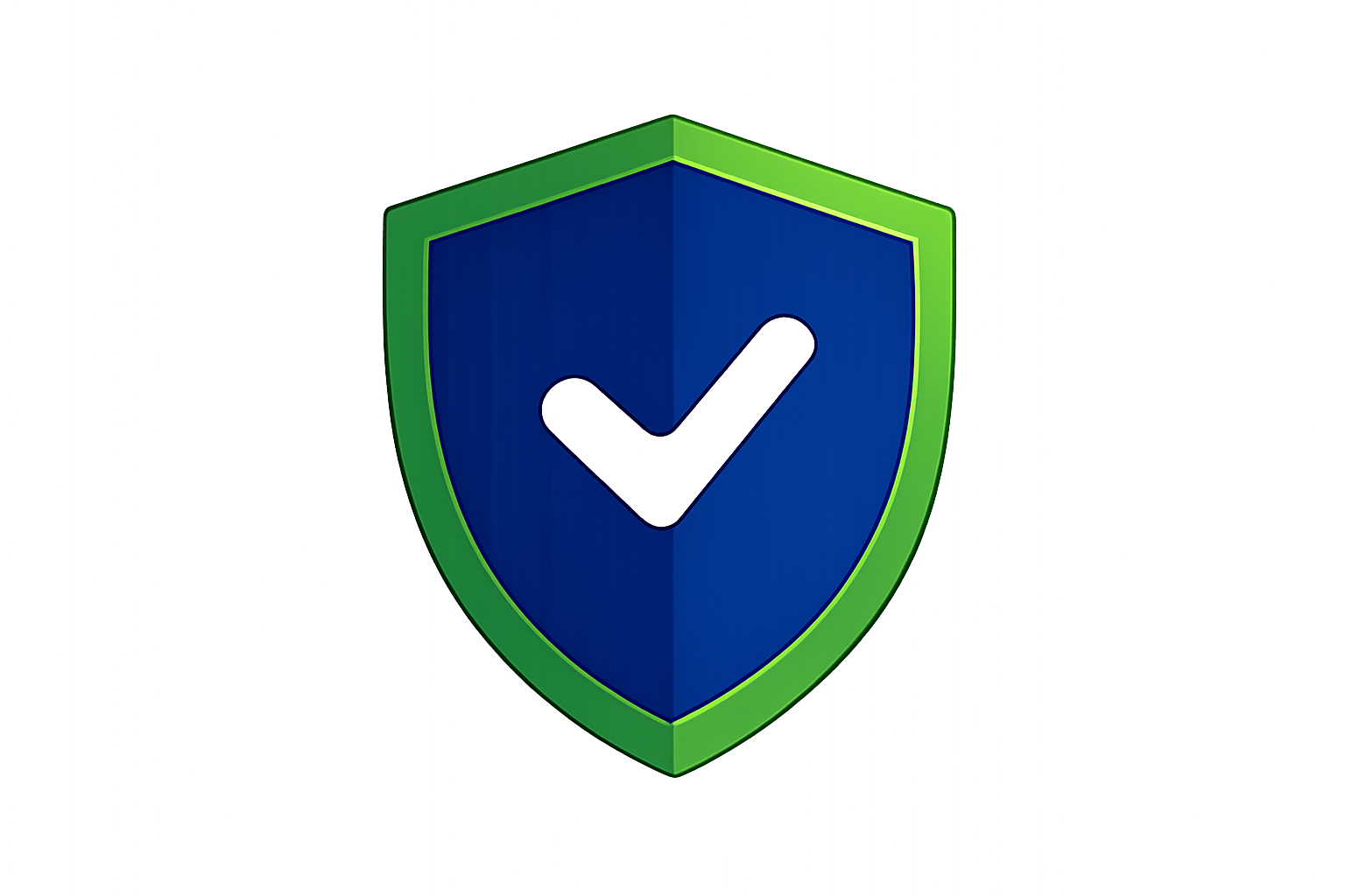 A shield icon with a blue background and a green outline, featuring a black checkmark in the center.
