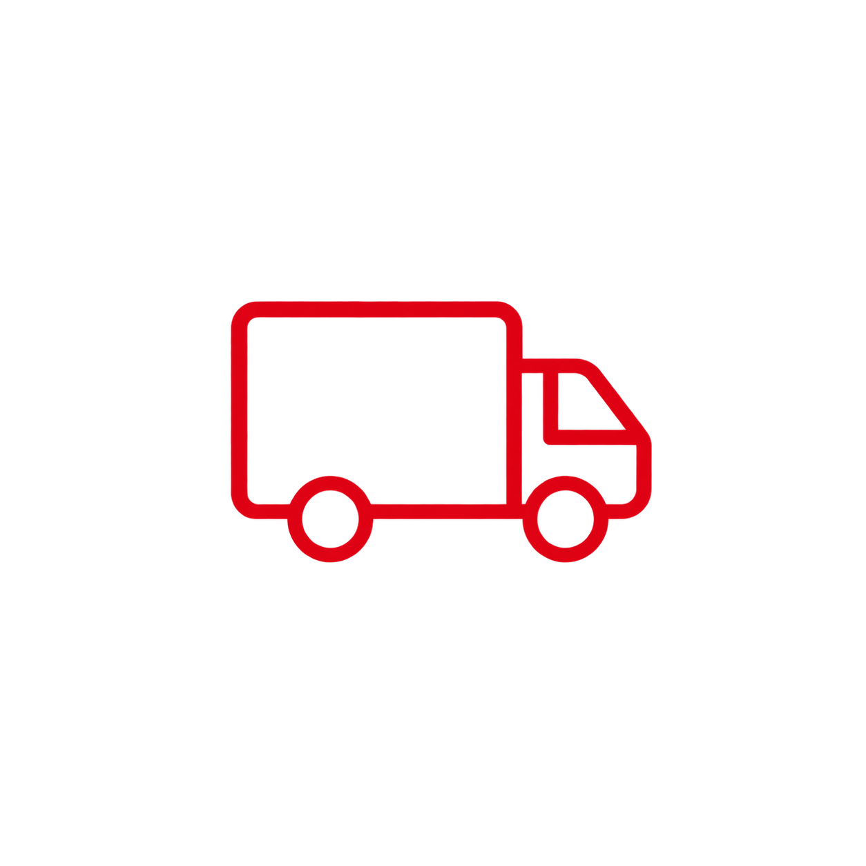 A red outline graphic of a delivery truck with a trail of motion lines behind it, indicating movement or speed.