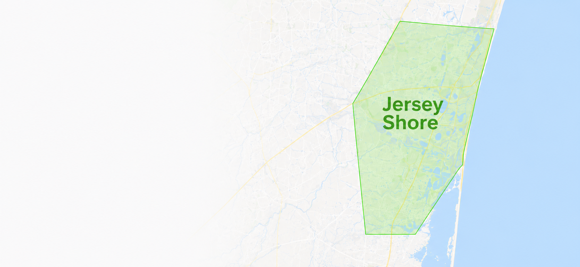 Map highlighting Jersey Shore area on the coast of New Jersey.