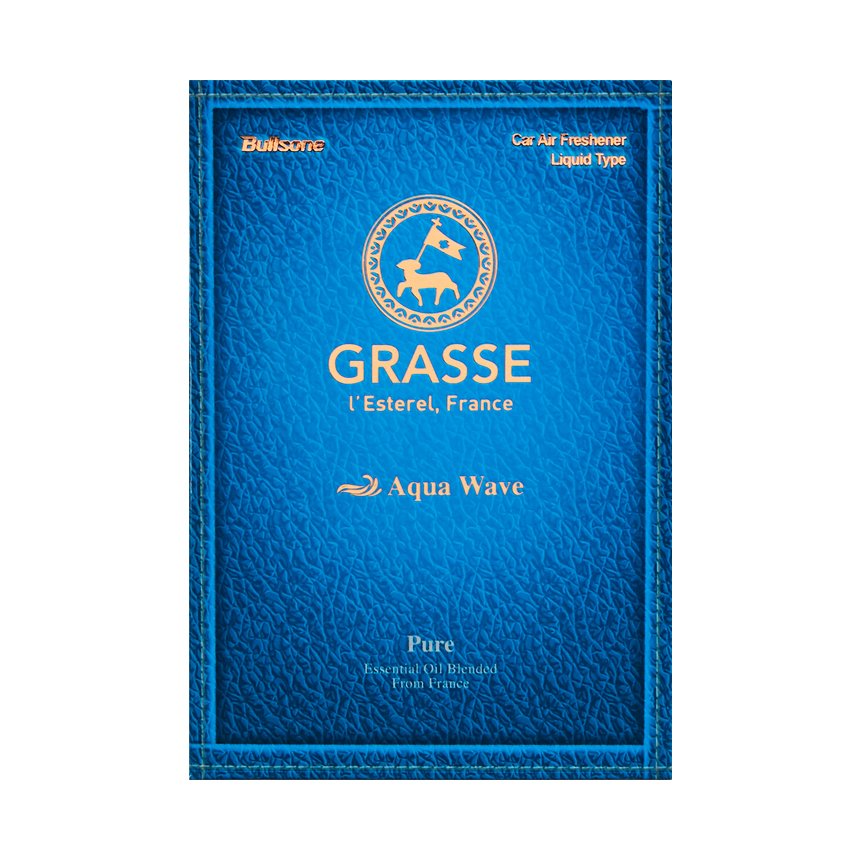 Package for K-Scents Aqua Wave Grasse Perfume, featuring premium all-natural essential oils for a fresh, aquatic fragrance
