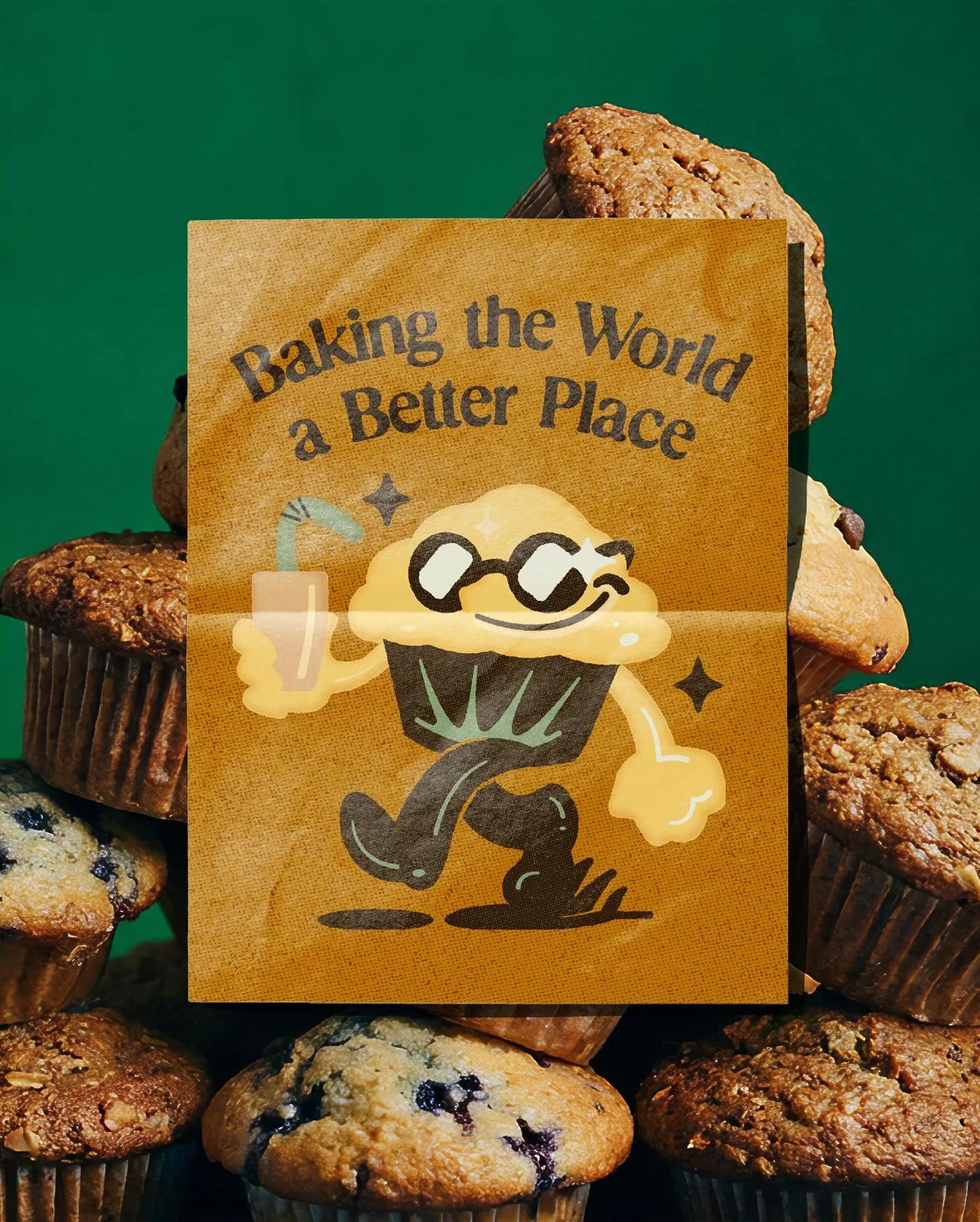 Cool glasses, great energy, somehow making muffins feel aspirational. He&rsquo;s got places to be and an iced coffee to finish.
.
.
.
.
.
.
.
.
#illustration #characterdesign #branddesign #bakery