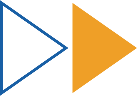 Two right-facing triangles, one white with a blue border and one orange, on a black background.