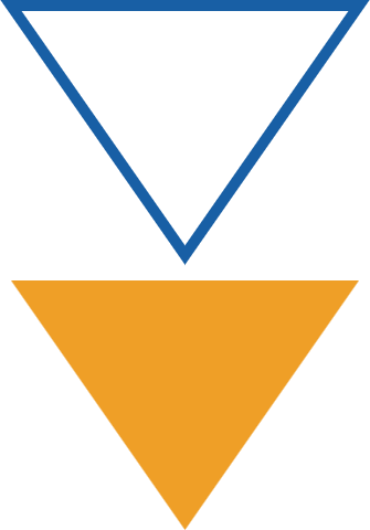 Two downward-pointing triangles, one white with a blue border and one orange, stacked vertically.