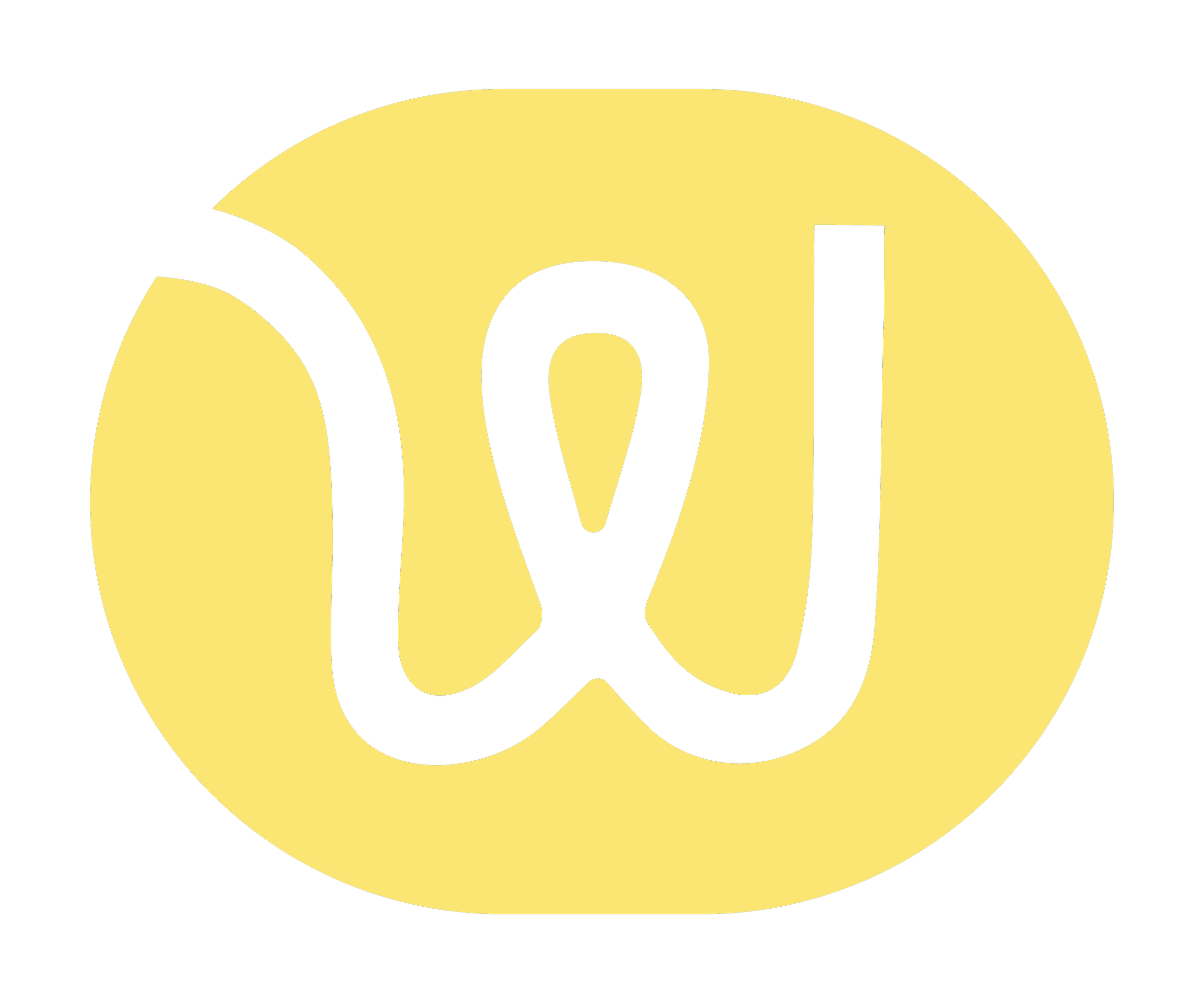 Yellow circle with a black outline and a hand-drawn black 'W' in the center.