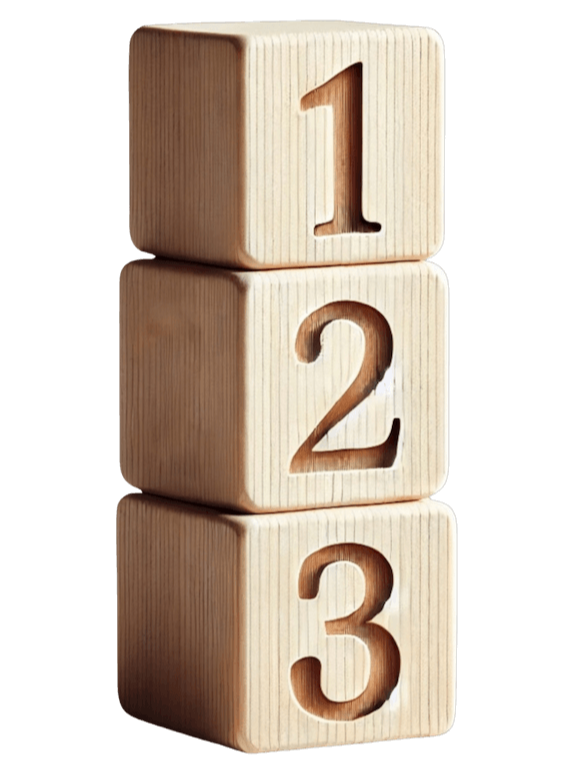 wooden blocks 1, 2, 3 stacked vertically