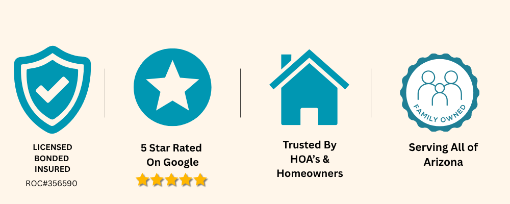 James Painting Arizona trust badges showing licensed bonded insured status, 5-star Google rating, and trusted Arizona house painting services