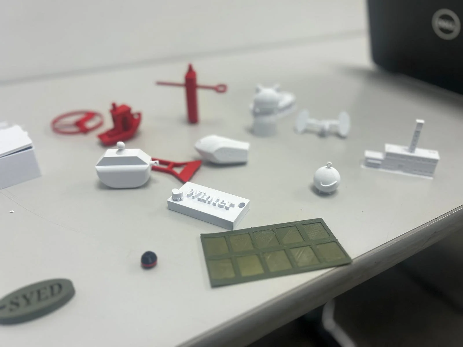 Finished 3D printed projects created during a Brain Busters 3D printing class